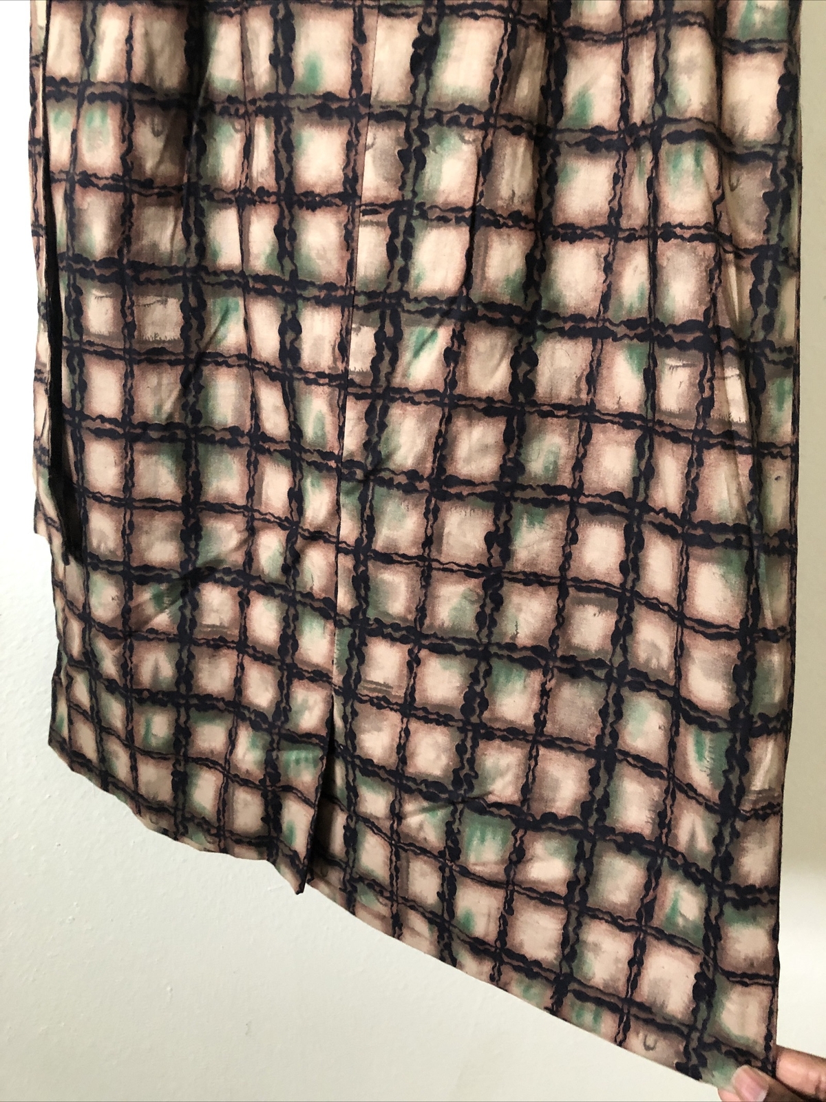 VTG 1950s 3pc Cotton Dress Set Brown Green Black Print Size S/M New Old Stock