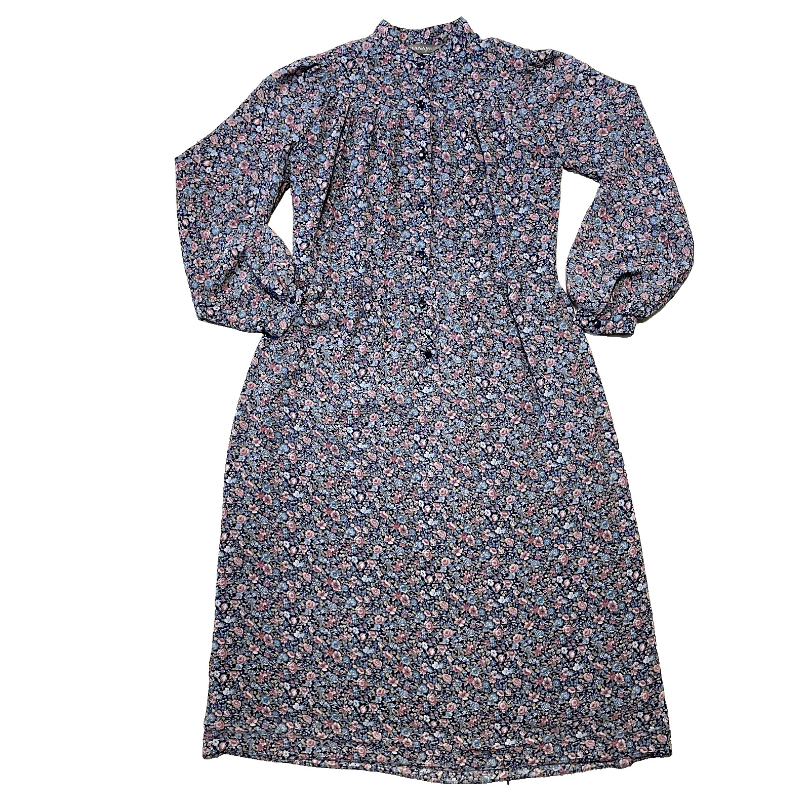 Hanamura Dress Women Sz 13 Floral Lined Unhemmed Japan Prairie