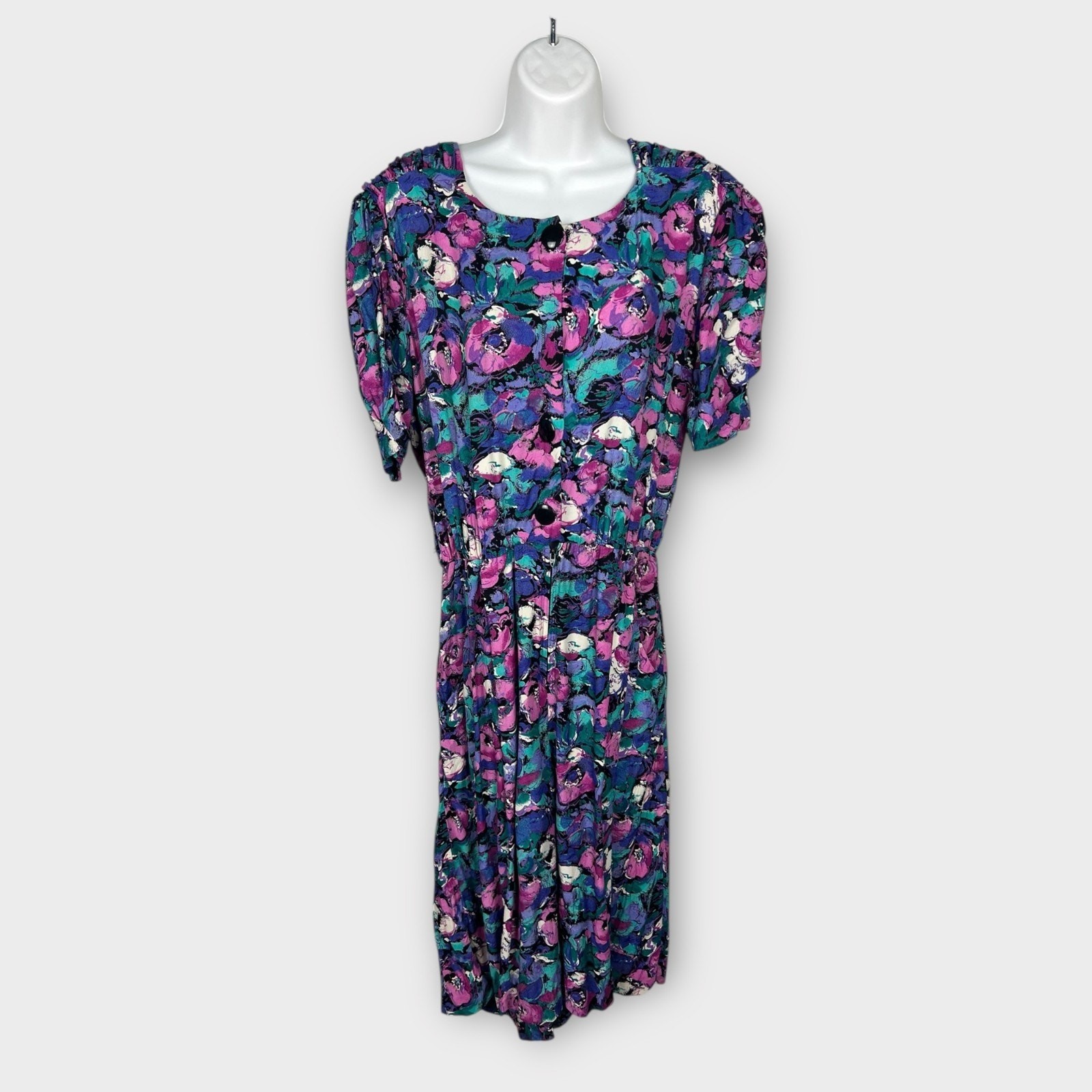 Vintage Floral Culotte Romper Dress Purple Black Secretary Style Medium/12