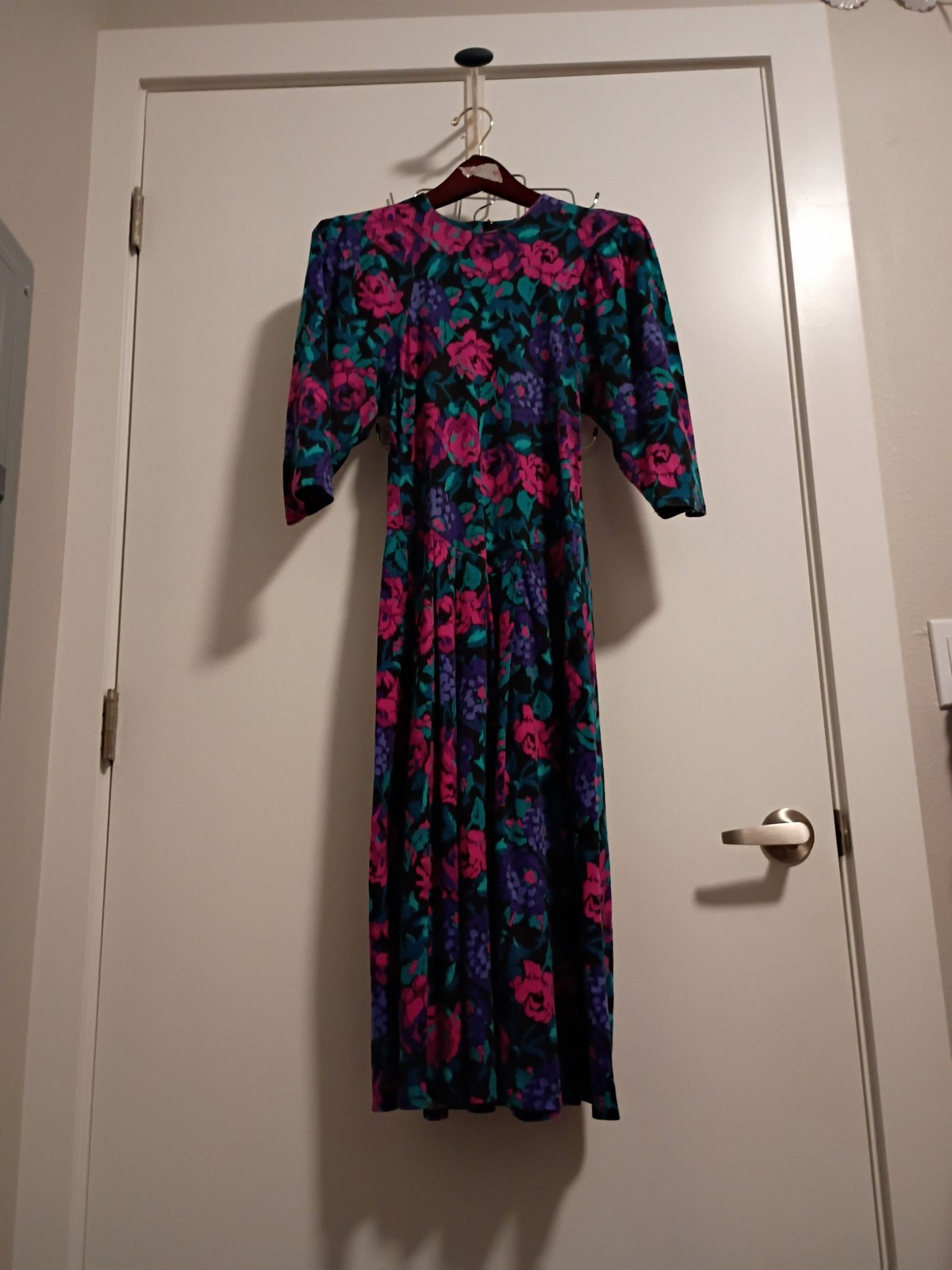 80s Paquette Floral Dress Puffy Sleeve Midi Cottagecore Party size 8