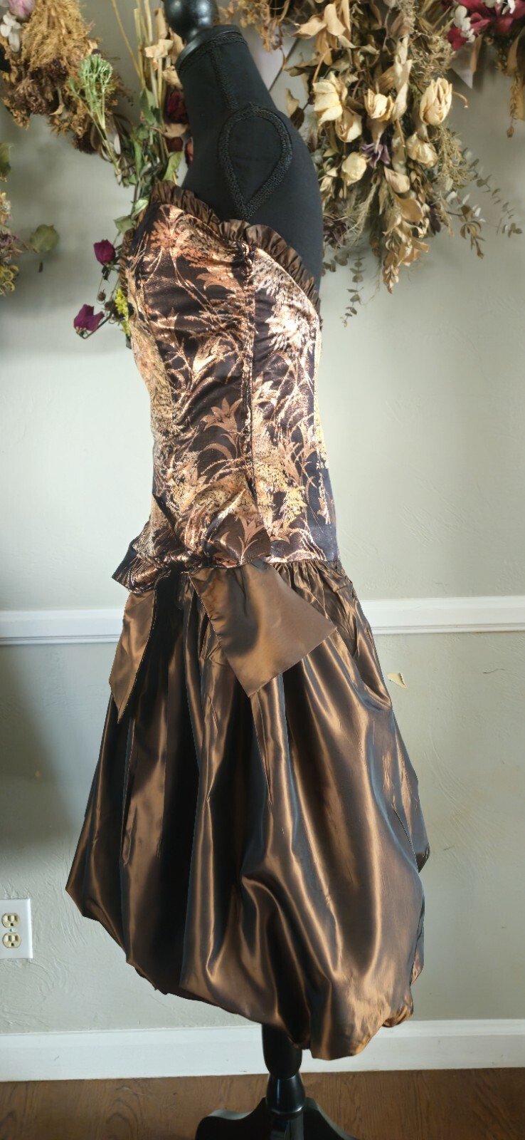 Vintage 1980s Metalic Brown Custom Bubble Skirt Prom Dress As Pictured