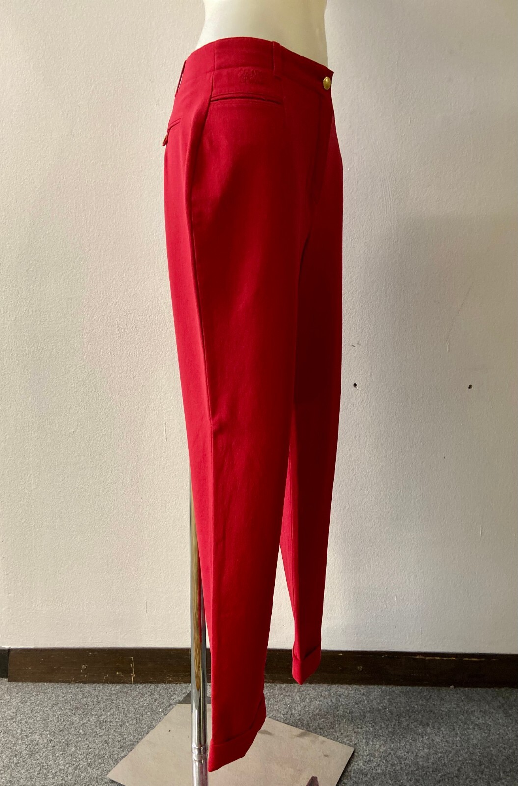 Designer 90s Escada Red Pants | Vintage Women&rsquo;s Cotton Trousers | Size EU 42