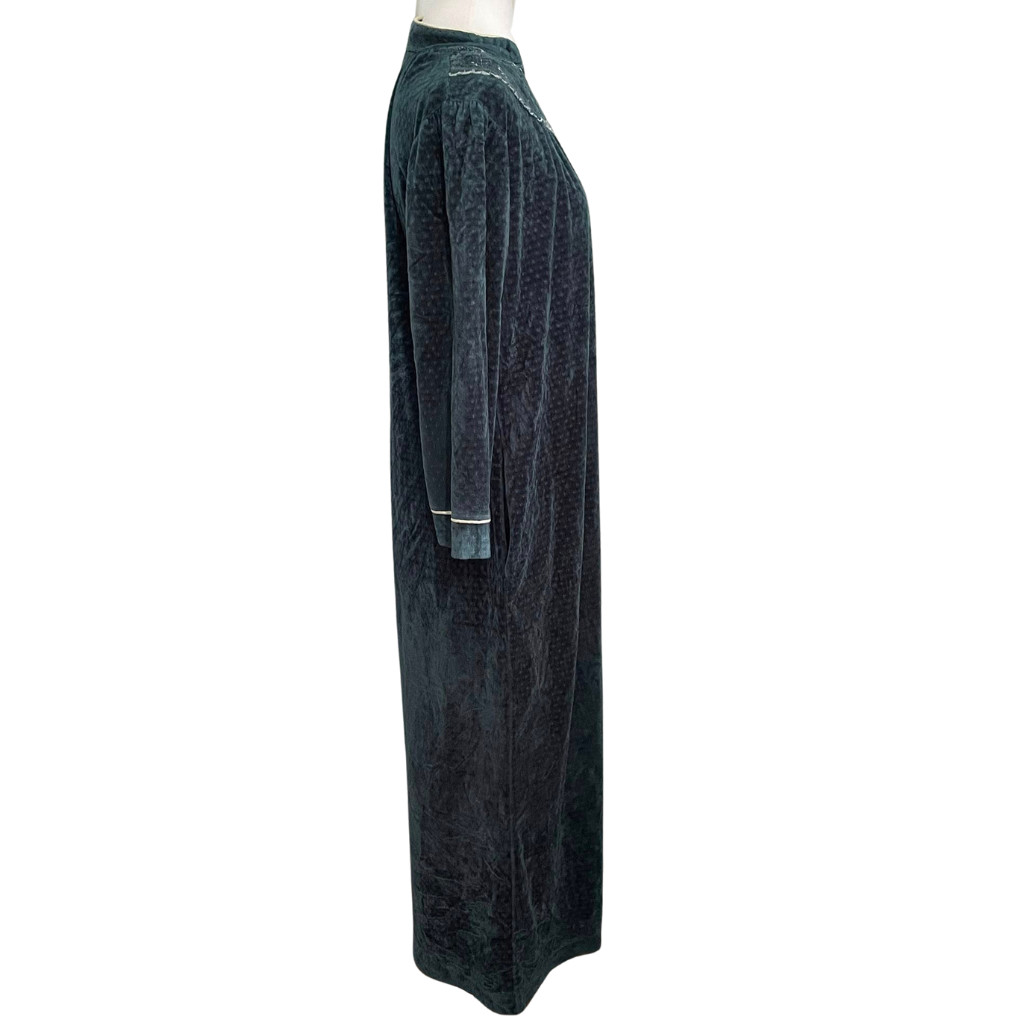 Vintage Heather Velour Robe Half Zip Embroidered USA 70s 80s Dark Teal M