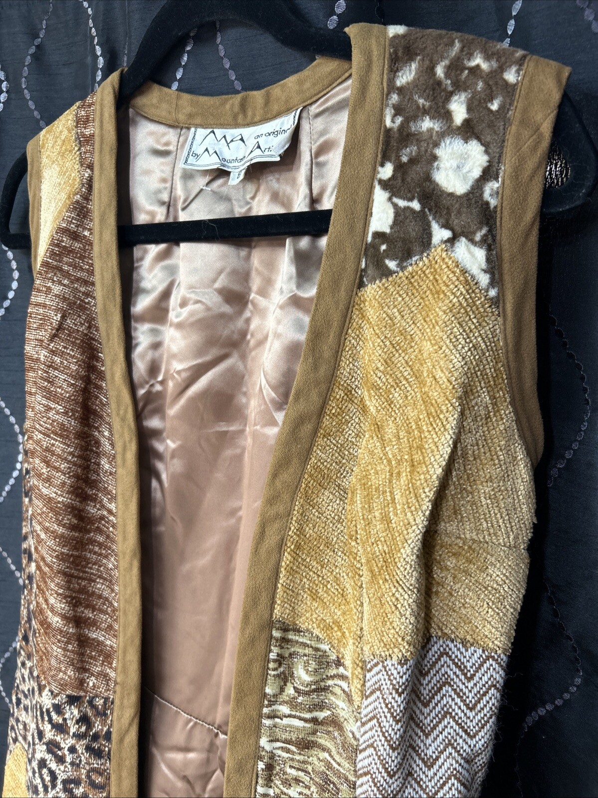 Vtg Mountain Artisans abstract Patchwork Artsy Duster Vest Long Mixed Fabrics