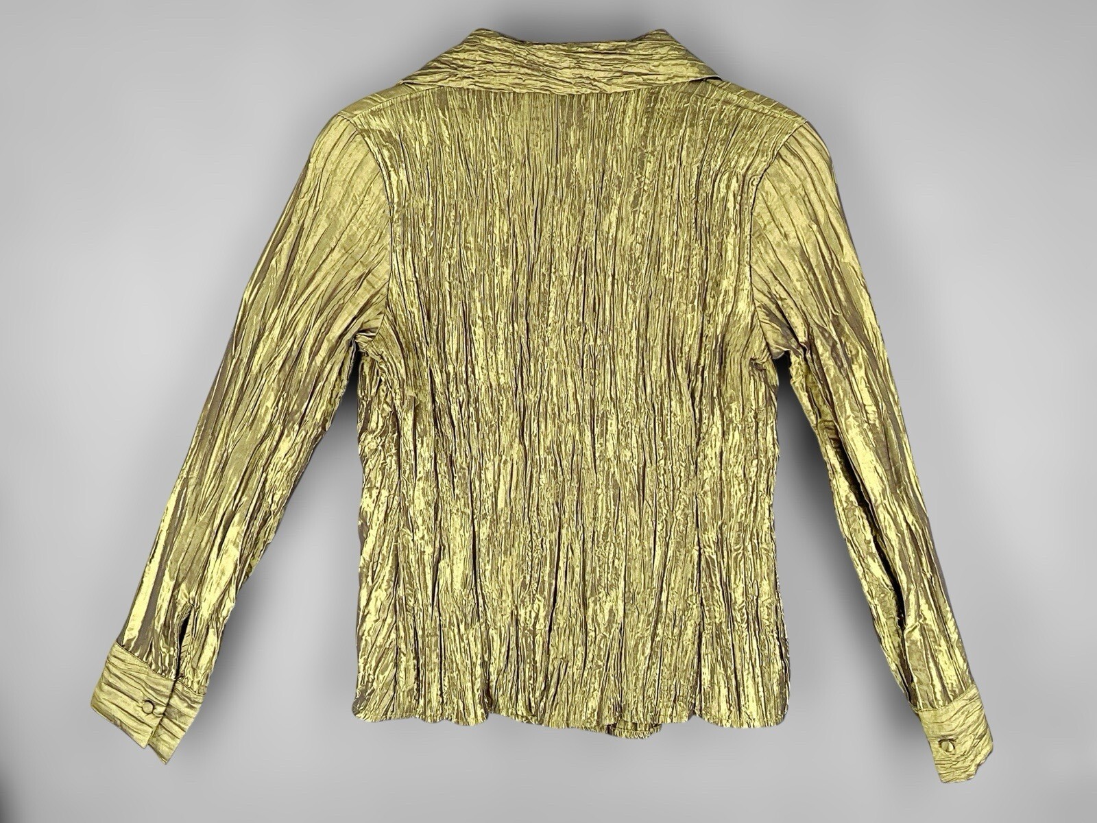 Y2K 90s Milano Essentials Green Shimmer Button Up Blouse Top Sz M