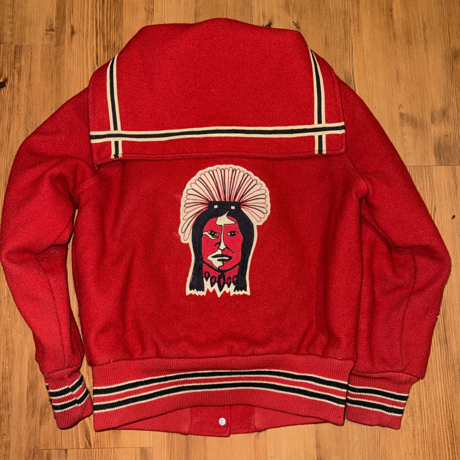 Vintage Indian Head Wool Letterman Varsity Jacket Women&rsquo;s Size Large Polo Style