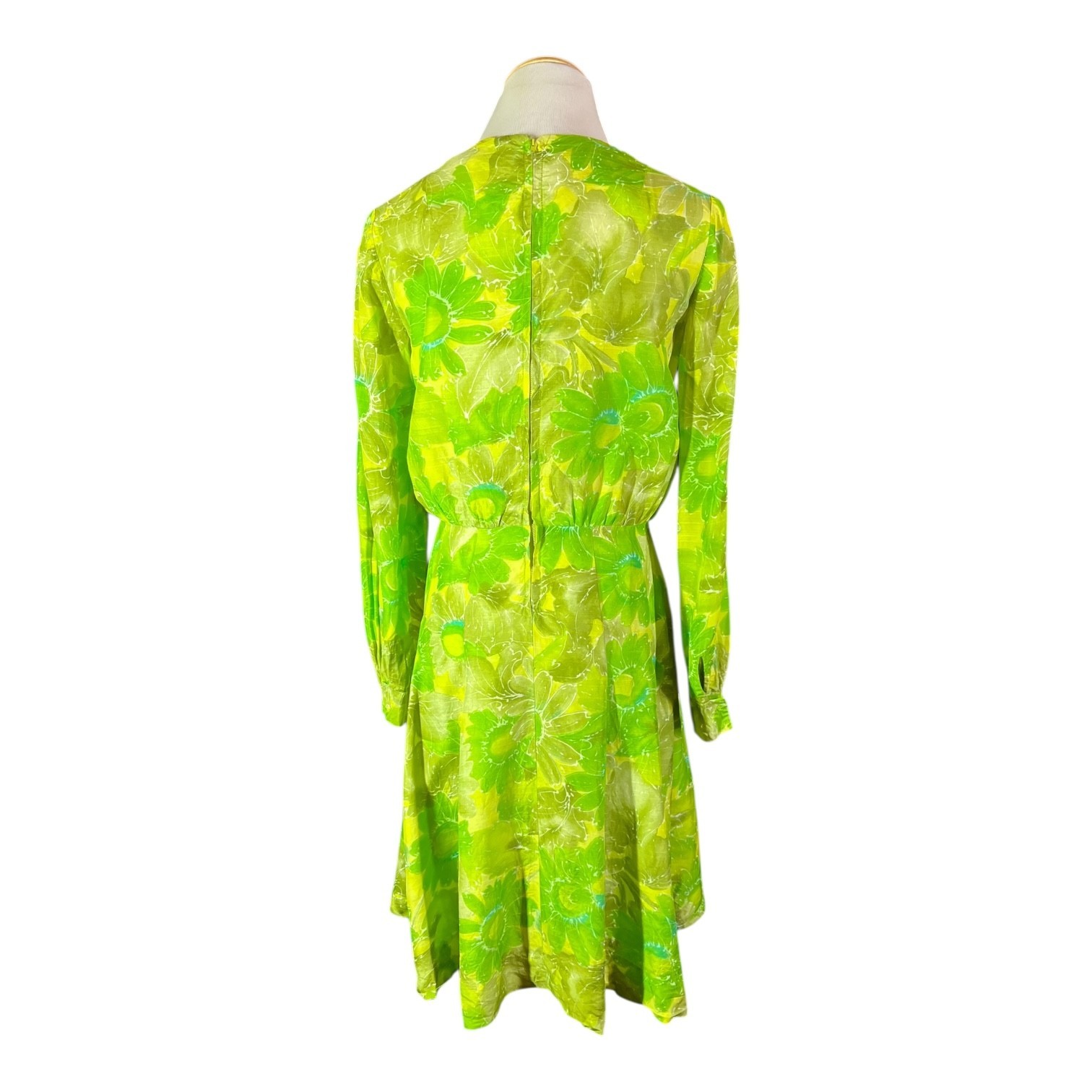 Vintage 60s or 70s Homemade Floral Dress Lime Green Floral