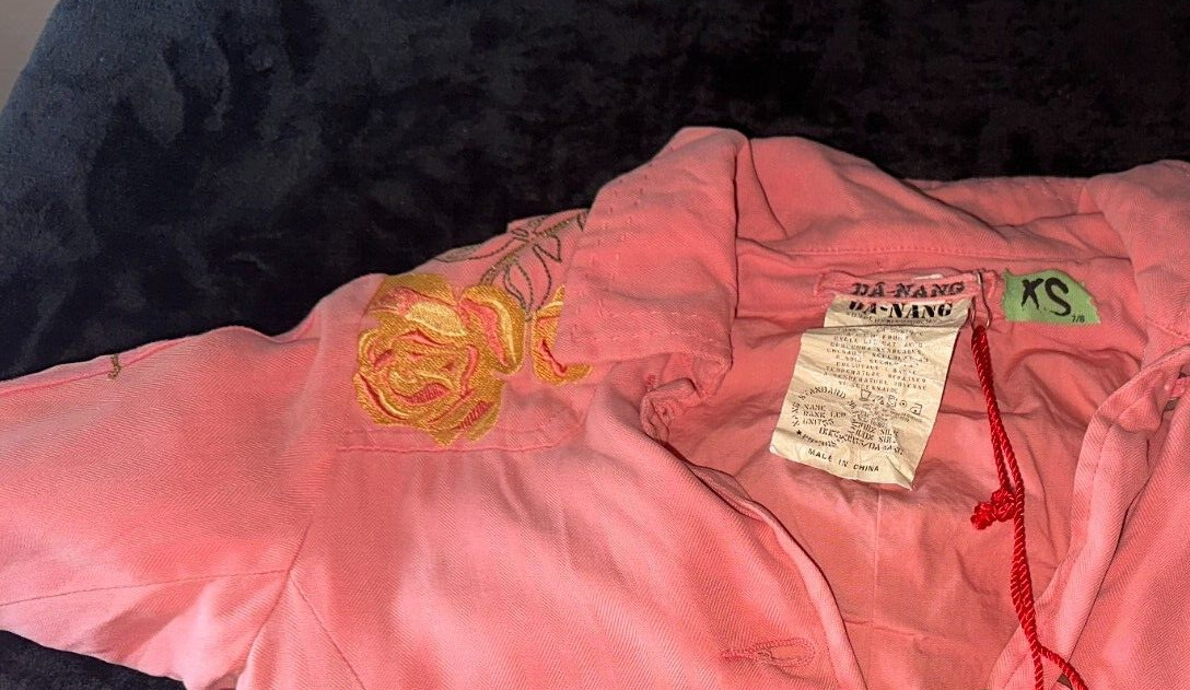 DA-NANG Surplus Indo-Chine Peach Embroidered Utility Cargo Jacket Sz XS NWT