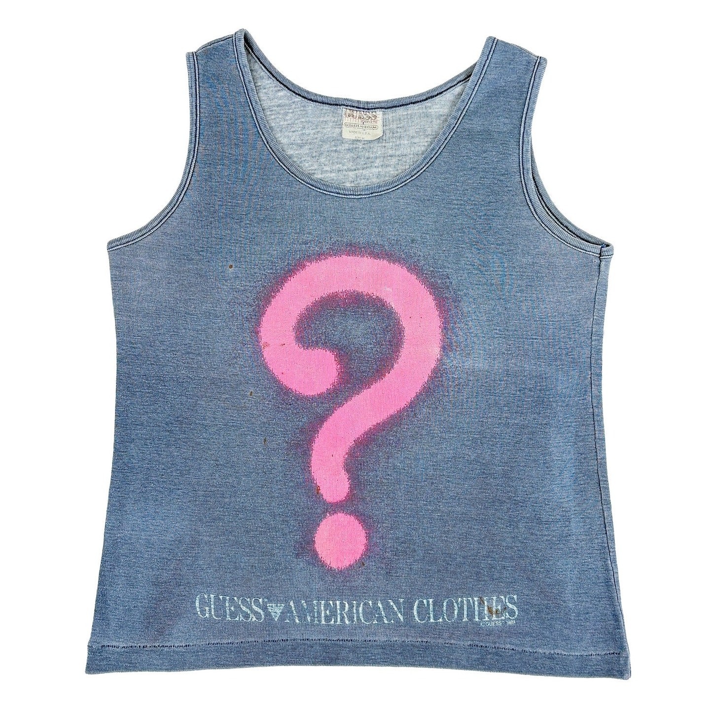 VTG 1989 Guess USA Tank Top M Single Stitch Distressed Sun Faded Grunge 80s