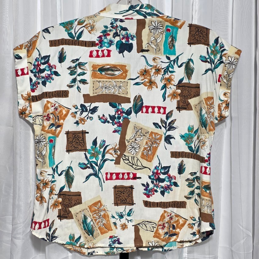 Vintage Act III Floral Geometric Button Down Camp Shirt Blouse Fits XL USA