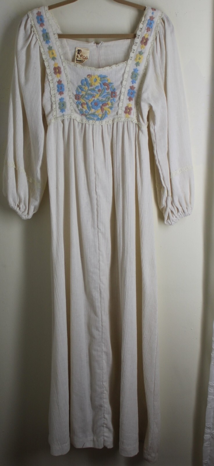 1970s Rags Kessandra San Francisco Boho Hippie Gauze Maxi Dress XS 0 2 4