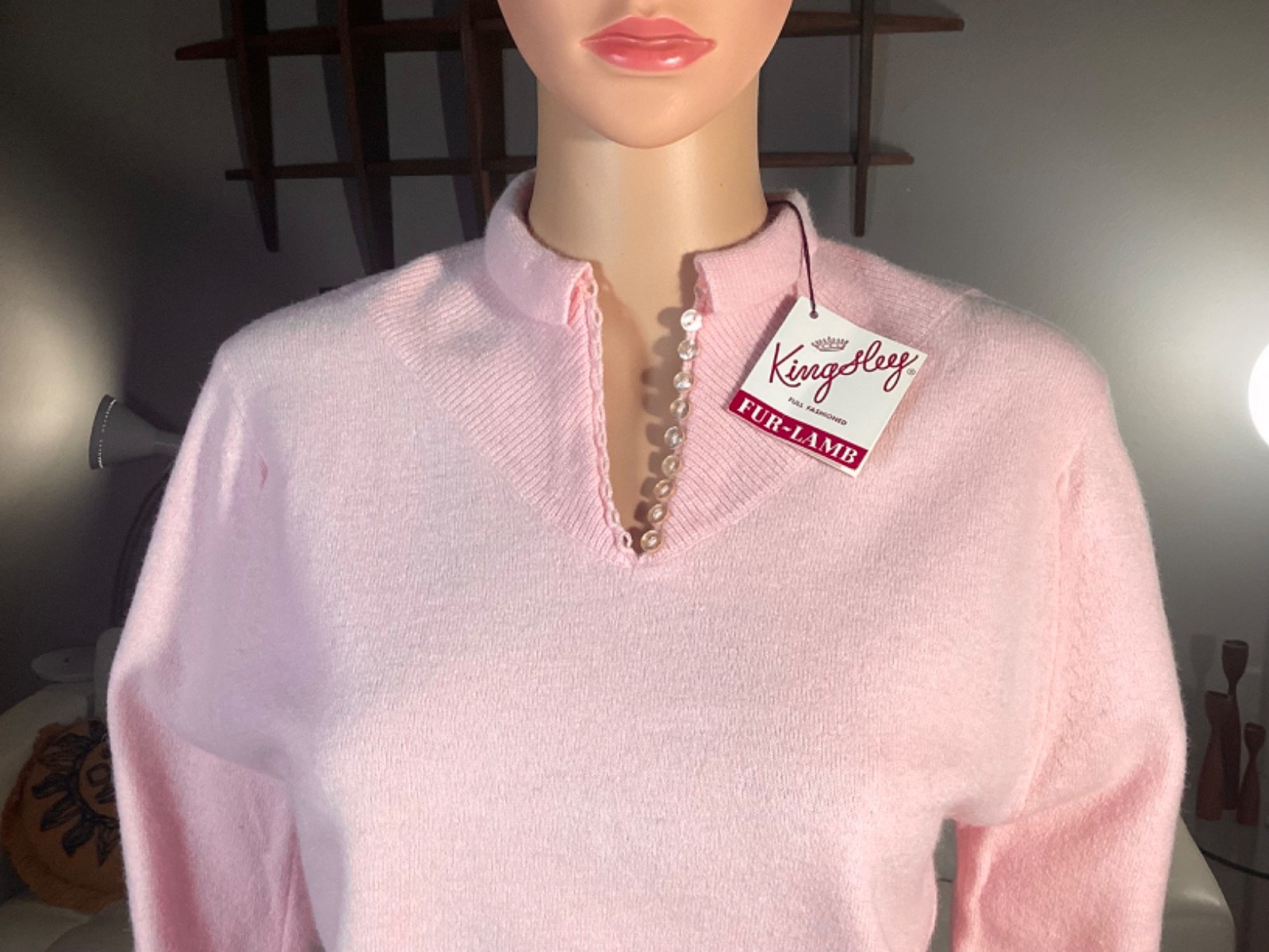Vintage NOS 1950&rsquo;s Kingsley Pink Lambs Wool Sweater Rockabilly Pin Up Sz 38
