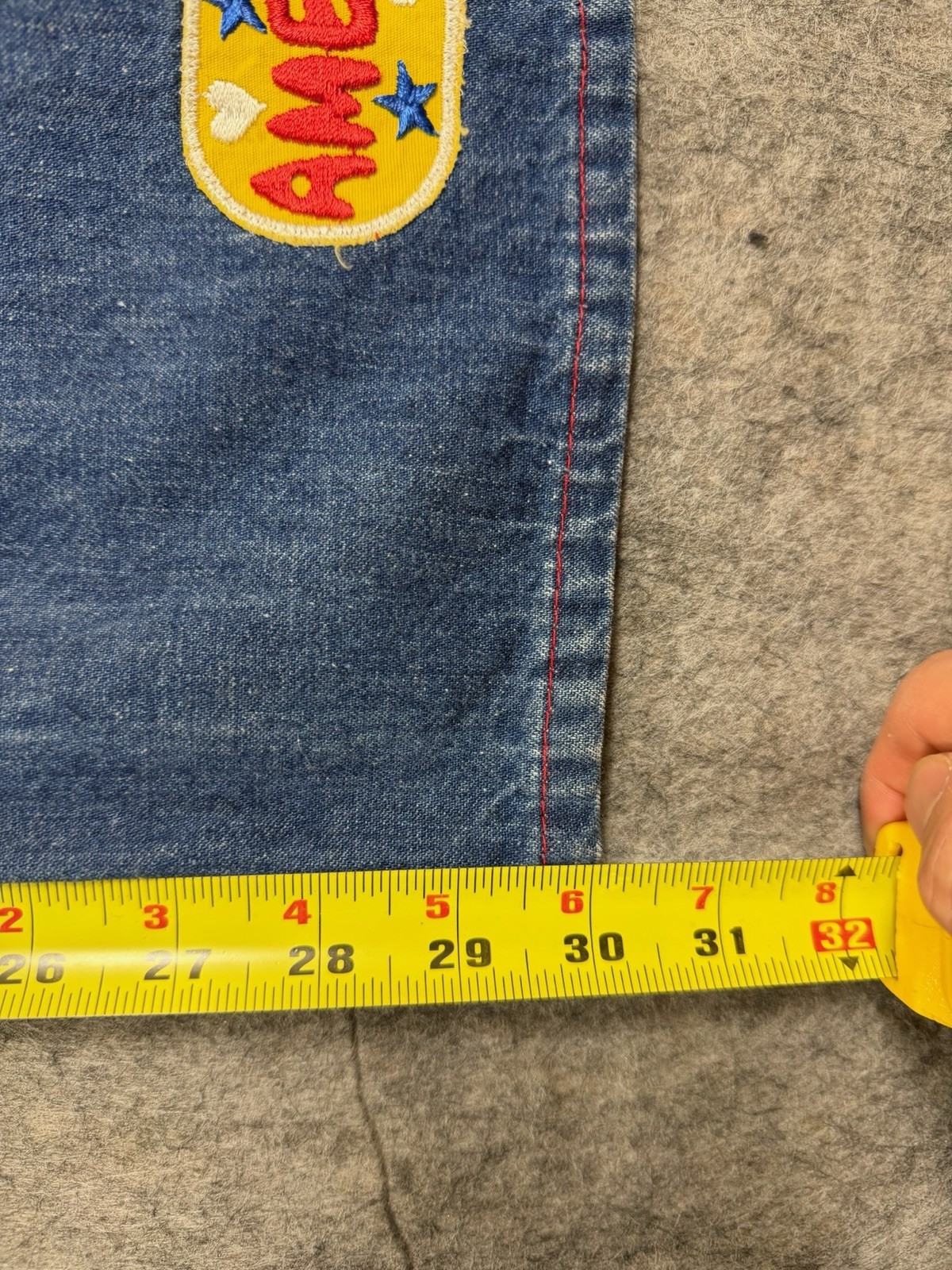 Vintage 70s Wrangler Buckle back Patchwork Jeans Rare USA Patches Size 27×30