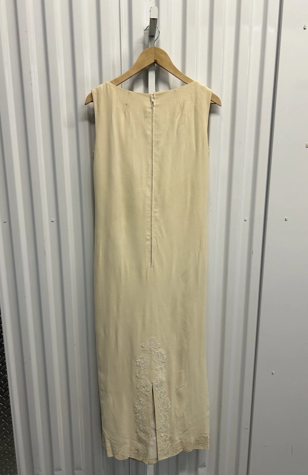 VTG 1960s Babydoll Ivory Lace Appliqué Column Maxi Dress Women’s S/M Unbranded