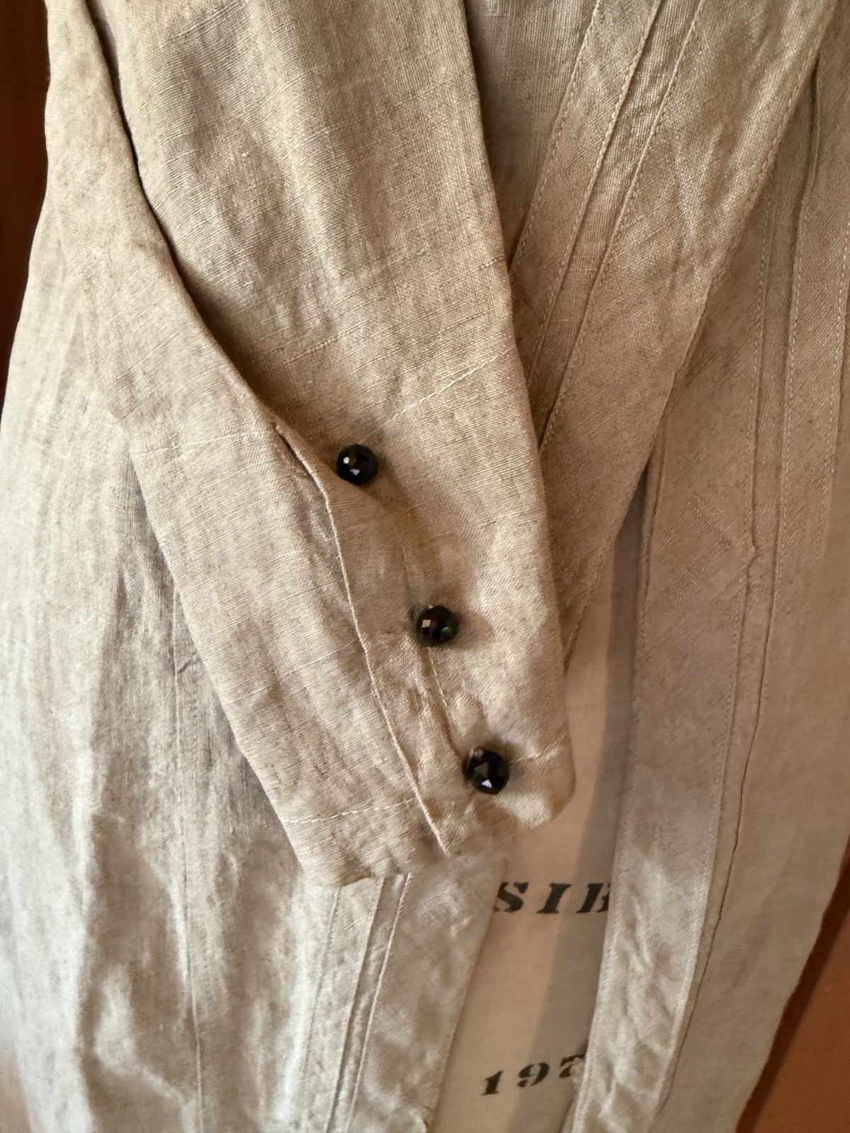 Antique Edwardian Linen Duster Coat Automobile Car Driving Black Glass Buttons