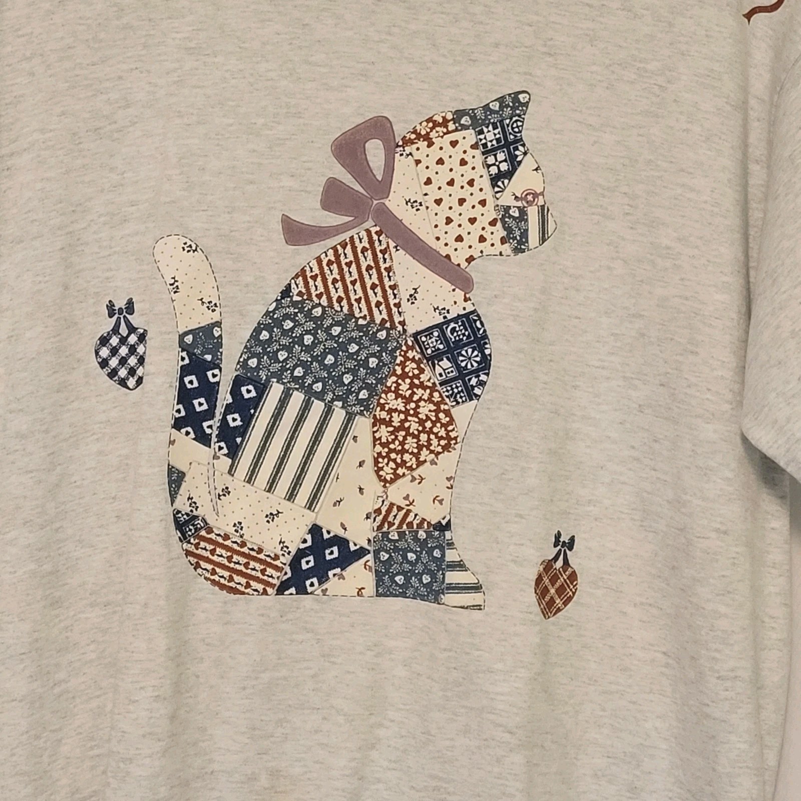 VTG 90s Patchwork Cat Homemade T Shirt Adult Large Gray Short Sleeve Grandma