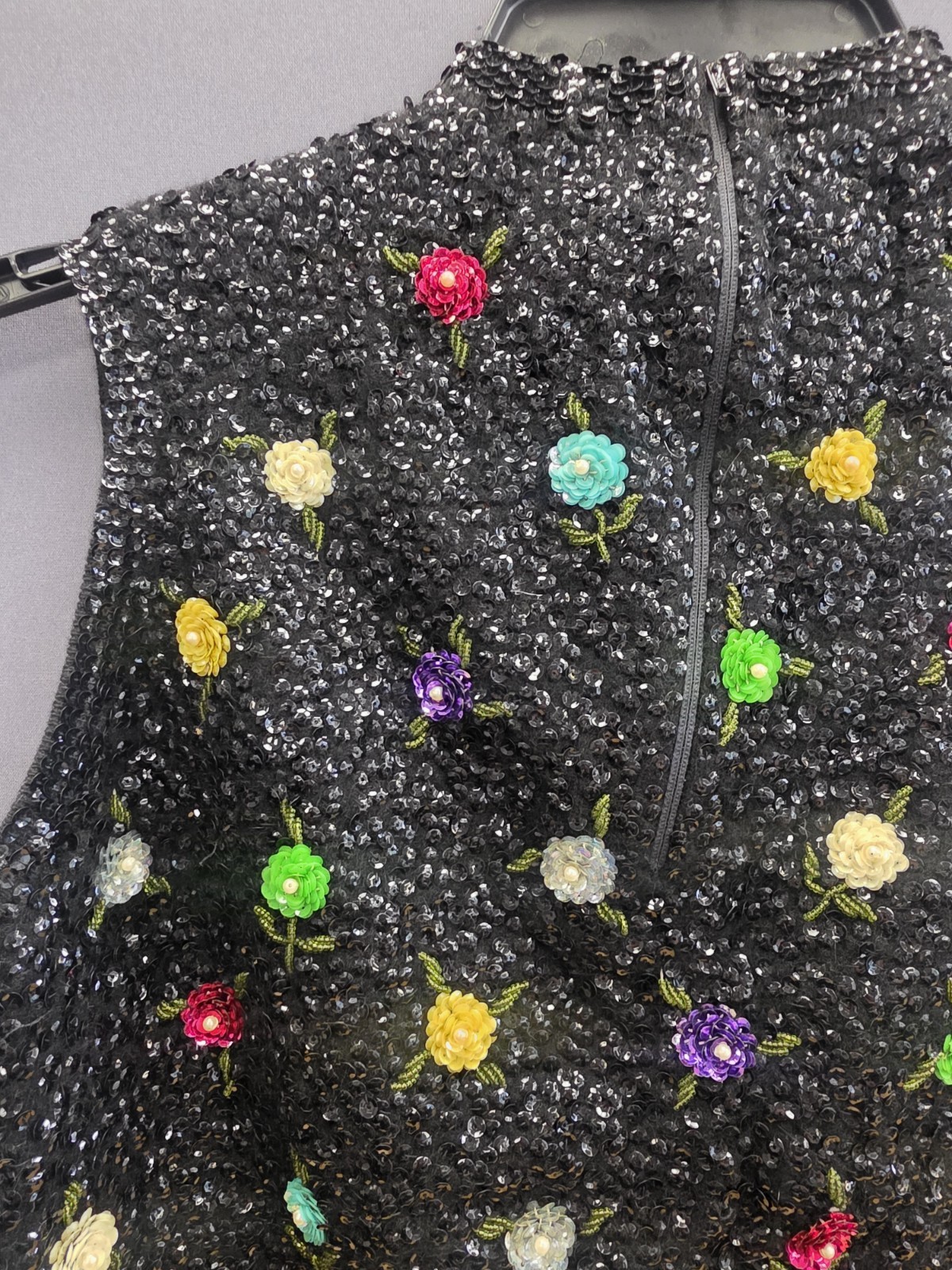 Hovland-Swanson 1960s Beaded Blouse Sequins Flowers RARE Sz 38 Mod Wool & Angora