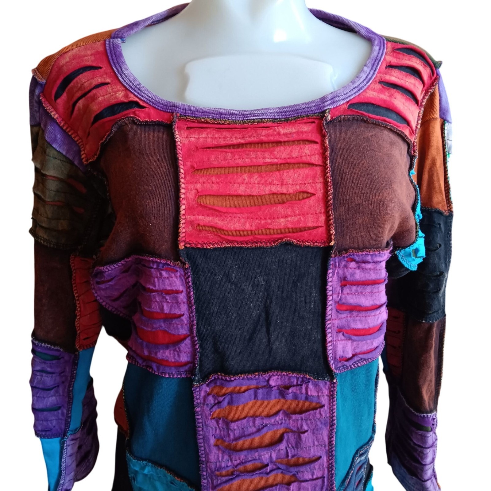 Bohemian Tunic Small True Vintage Boho Top Handcrafted Patchwork Nepal Cotton