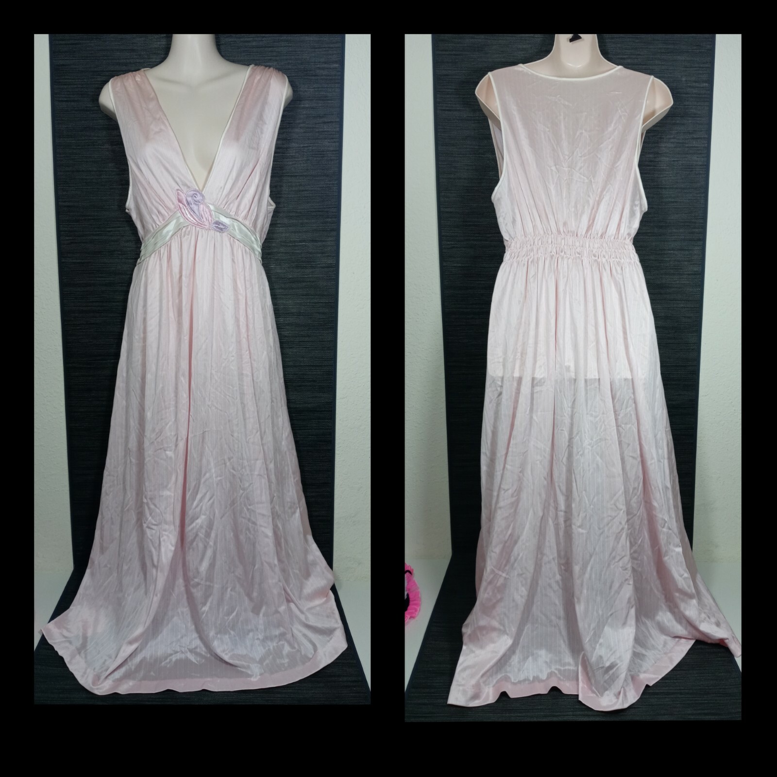 Vintage Lorraine Pink Nylon Sleeveless Long Nightgown Size M