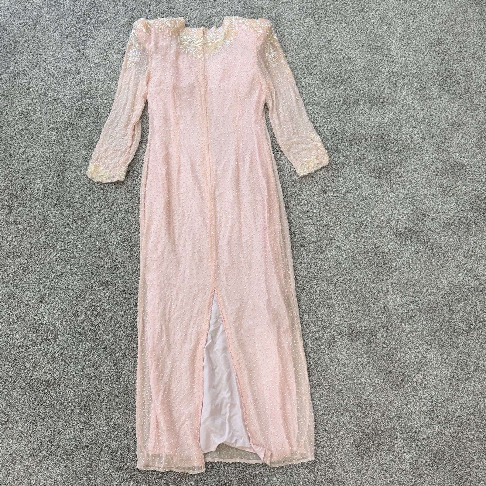 Vintage Martha Madden Light Peach Beaded Sequin Maxi Formal Dress Lined Women S