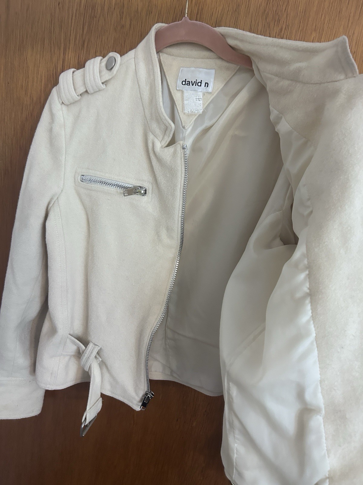 Vintage David N Moto Style Jacket wool Cashmere cream zip-up Romania Italy 80s