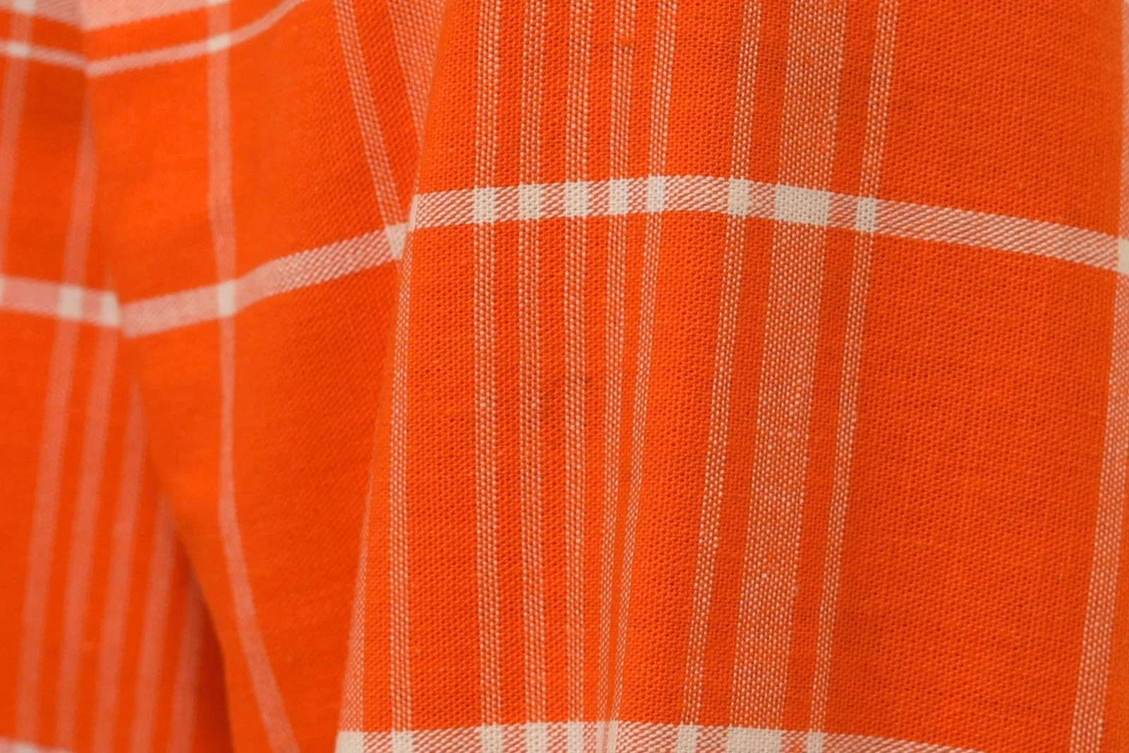 1970s Courreges Hyperbole Orange White Plaid Cotton Coat Jacket Dress