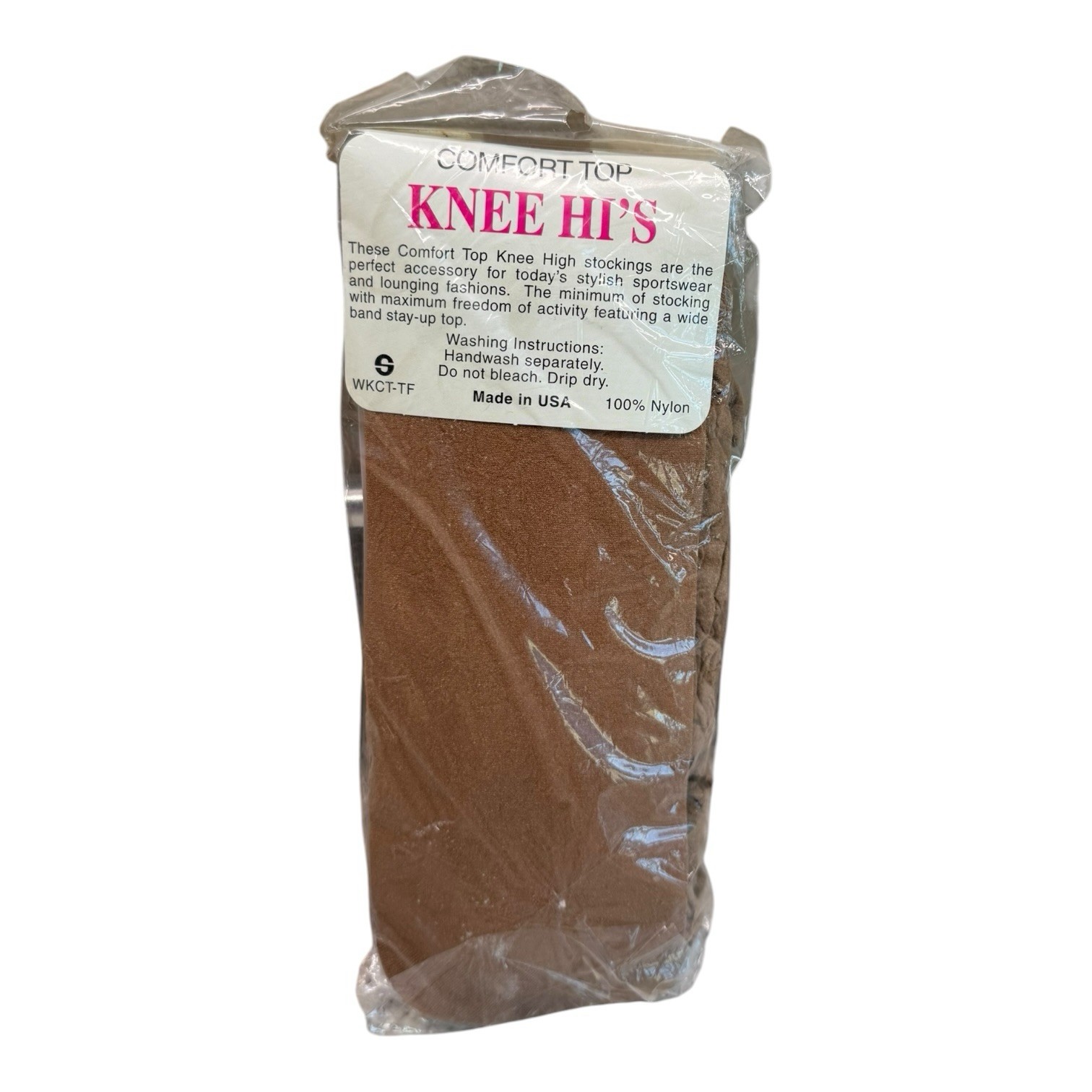 Vintage 6pr 100% Nylon try-fit Comfort Top Knee Highs One Size Suntan 9013