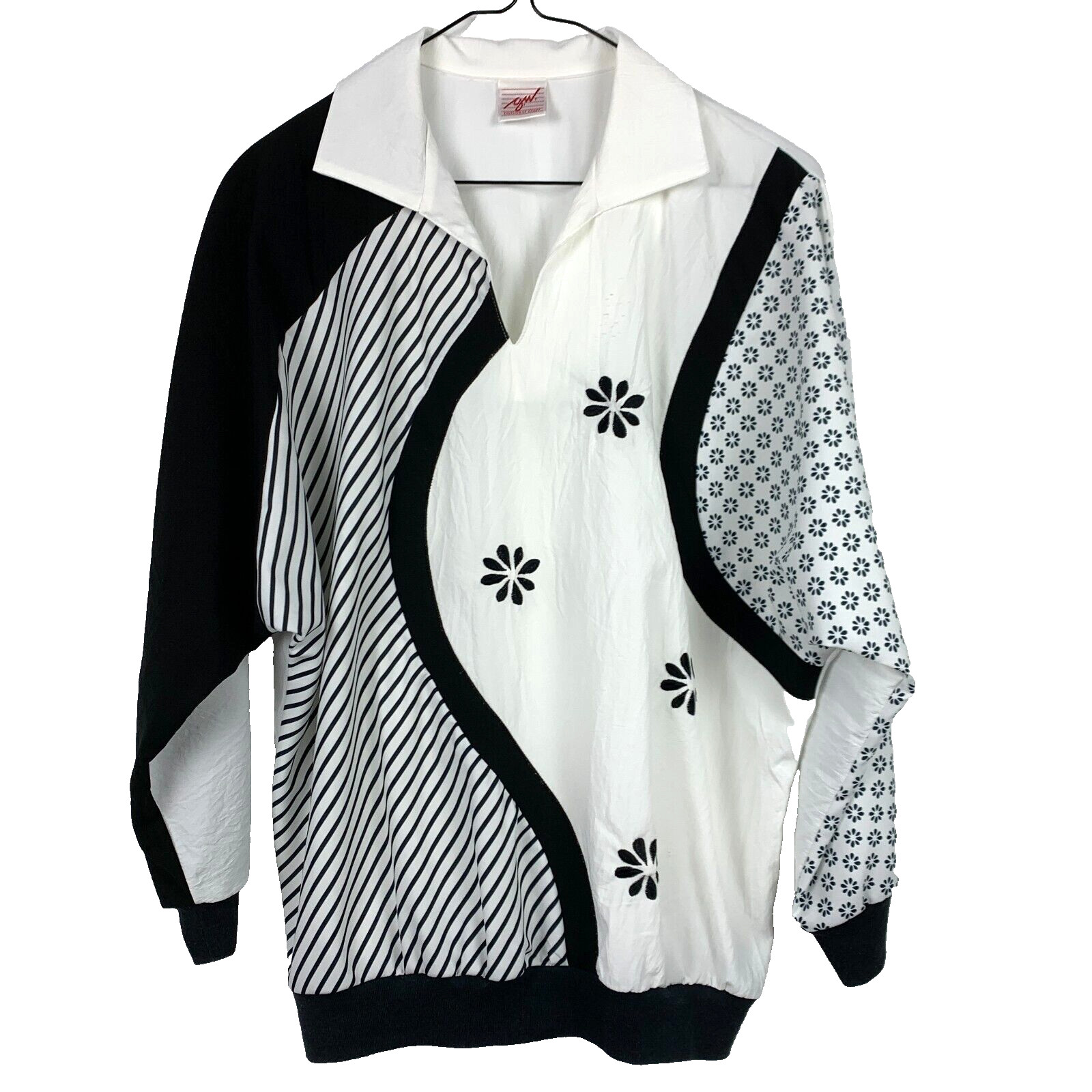Vintage 80s GW Graff Black White 3/4 Art To Wear Funky Goldbergs Shirt Large