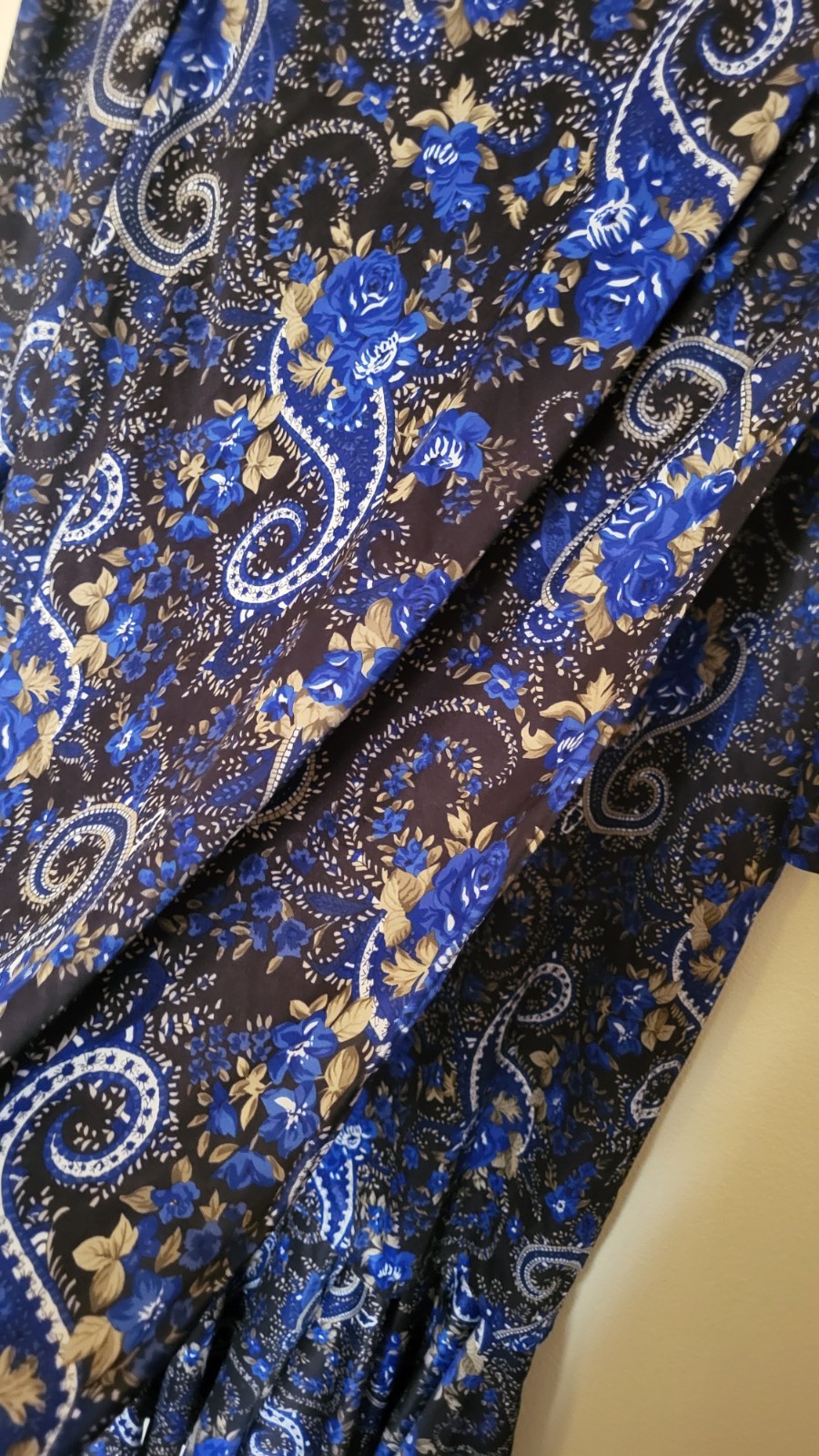 Vintage Risa Ann NY Blue Paisley Pleated Party Dress 14.5 Key Hole Back 80s 90s