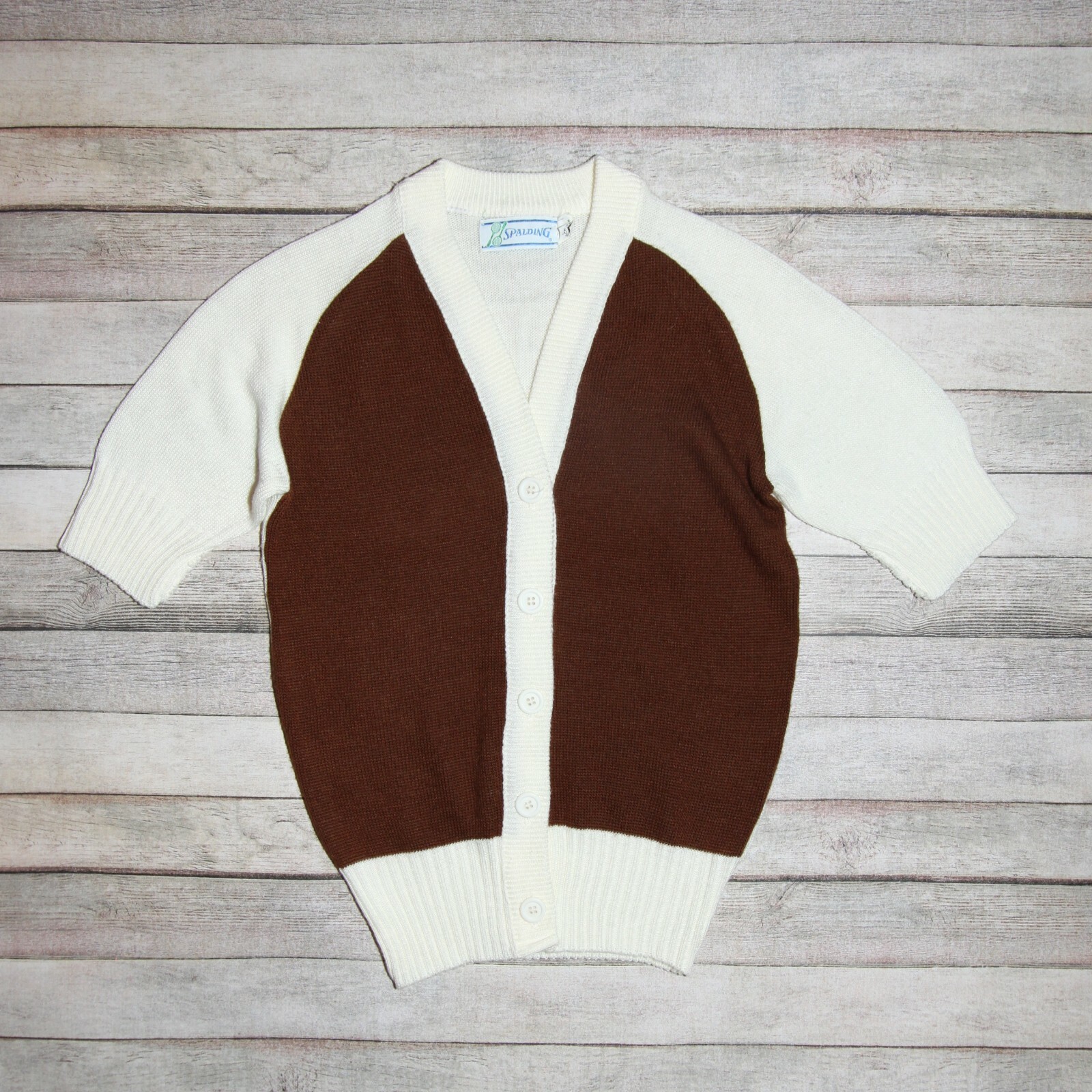 VINTAGE SPALDING Women&rsquo;s Size M Short Sleeve SWEATER CARDIGAN V-NECK TENNIS