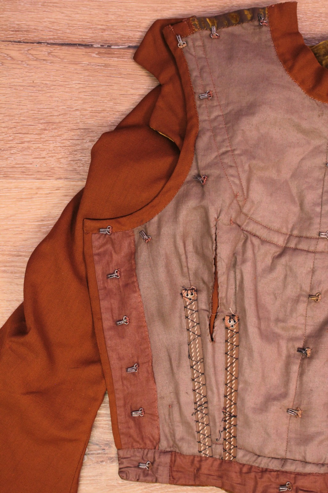 VTG Women&rsquo;s Antique Late 1800s 2 Pc Burnt Orange / Brown Jacket & Skirt Set XS/S
