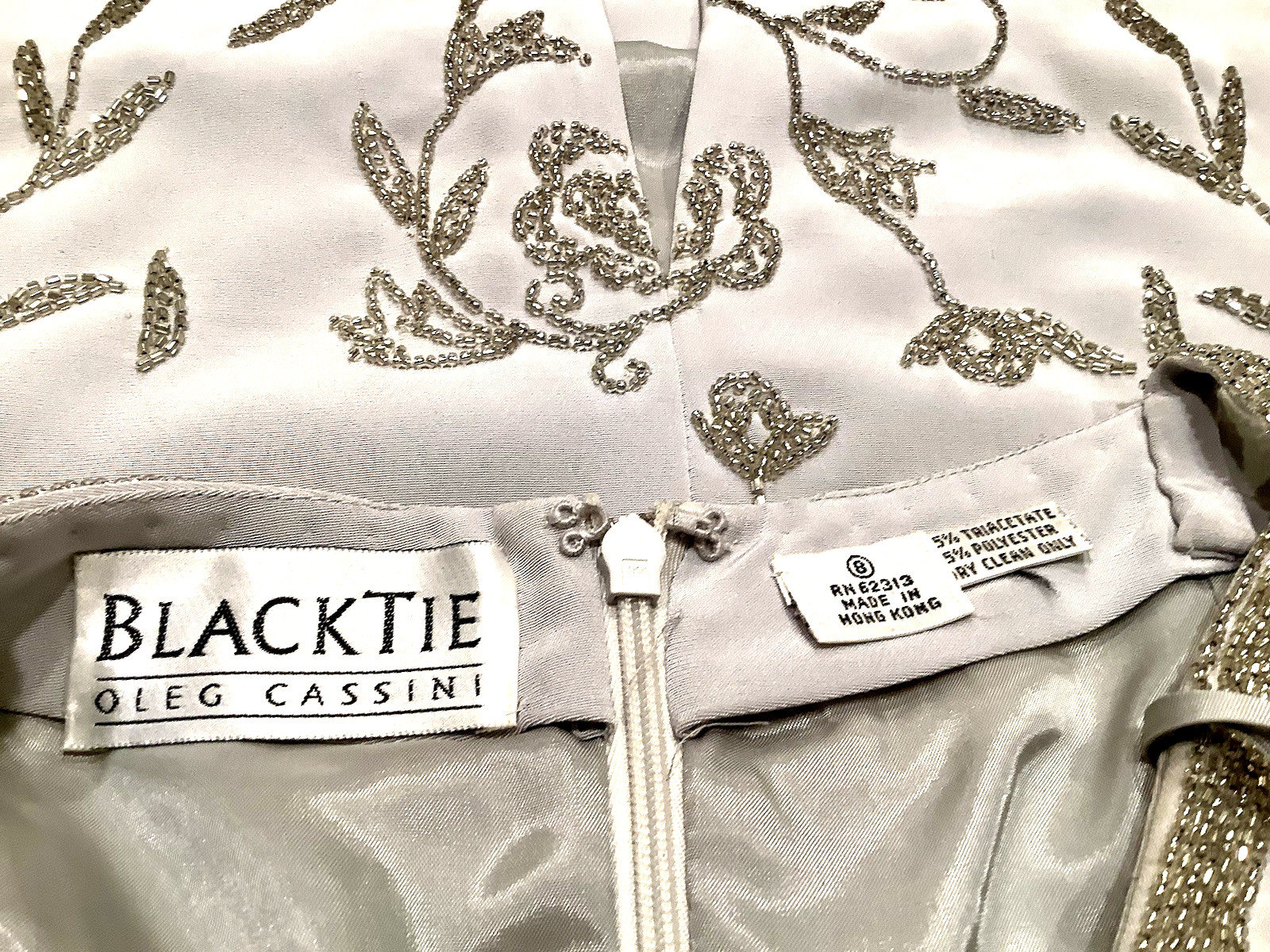 BLACK TIE Oleg Cassini Dress Vintage Silver Beaded Halter Style
