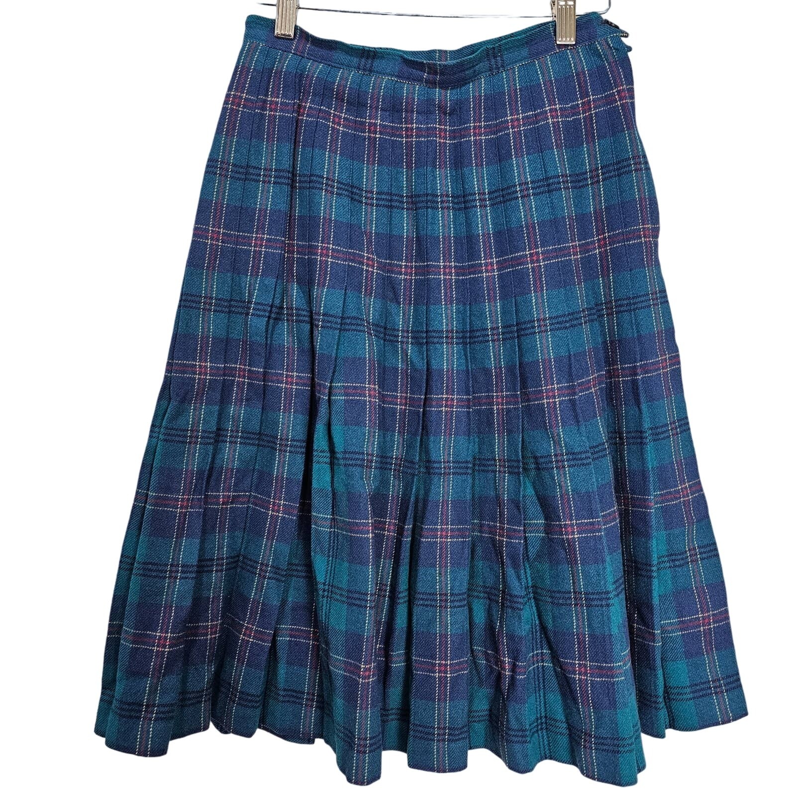 Pendleton Vintage 80s Skirt Womens Small 100% Virgin Wool Blue Plaid A-Line