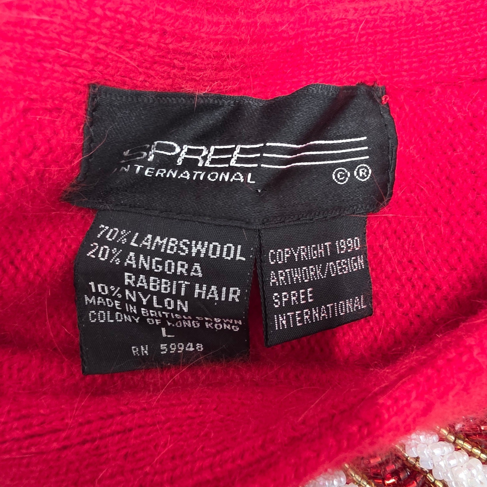 Vintage Spree International Red Beaded Sweater 1990 Lambswool Angora Women Large