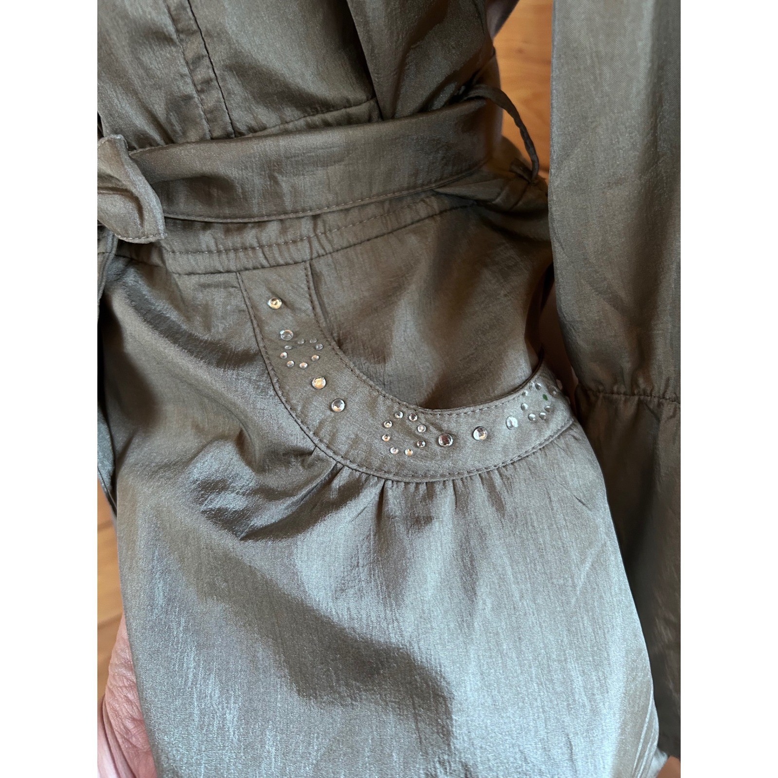 Vintage Metallic Trench Coat Womens Large Pewter Gray Samuel Dong Bubble Hem 90s