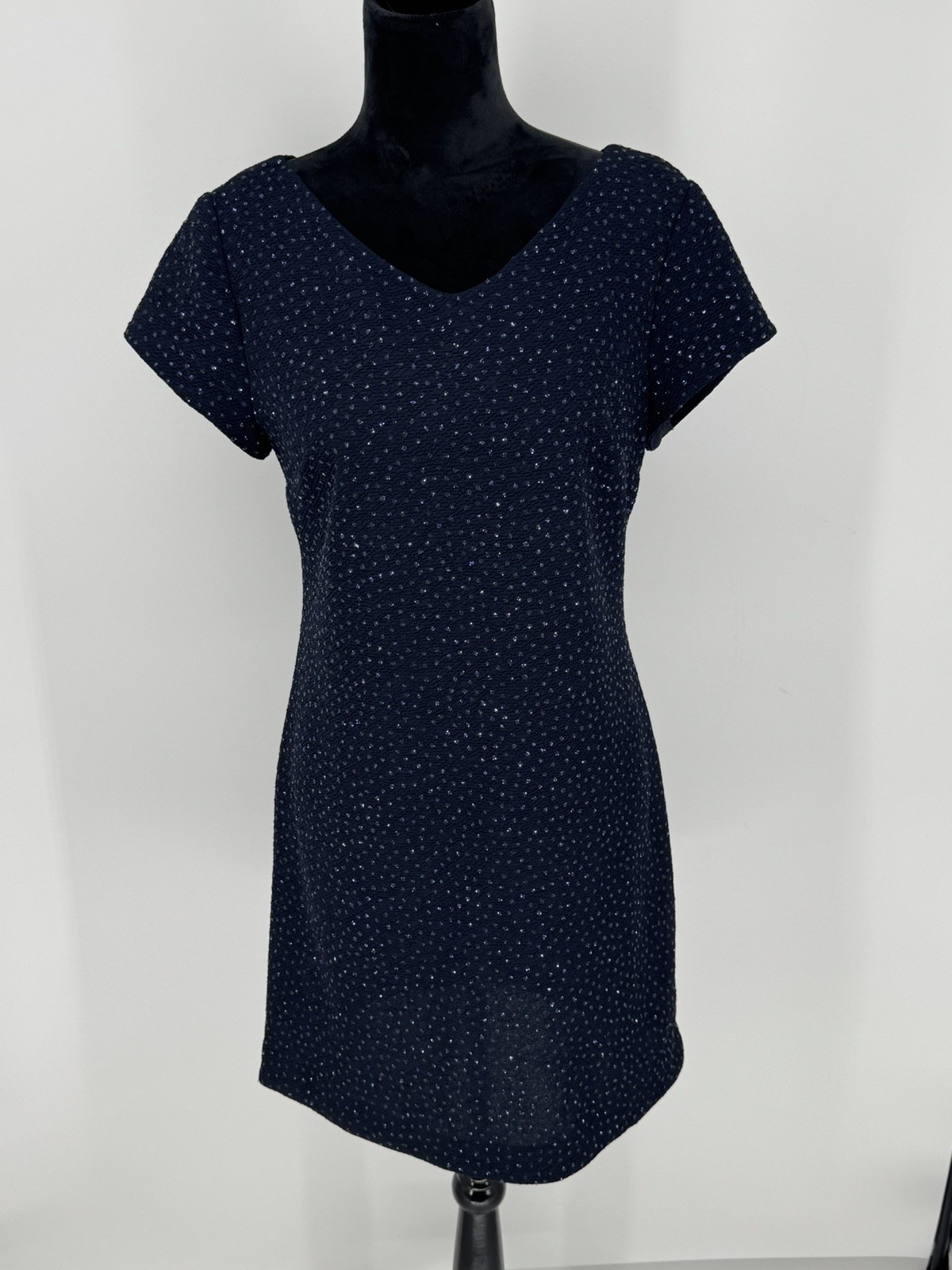 Vintage 90s Size 10 David Warren New York Navy Blue Dress Sparkle Cap Sleeve