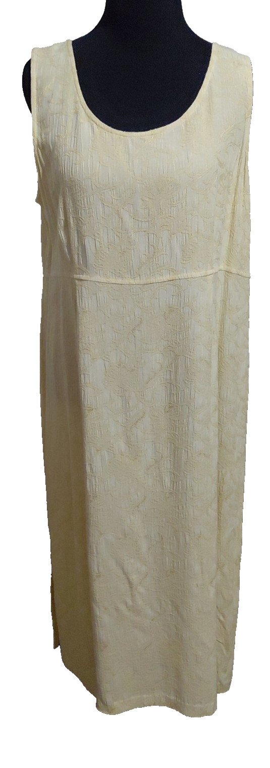 Vintage Karin Stevens Yellow Textured Sleeveless Maxi Dress 100% Rayon SZ 14P