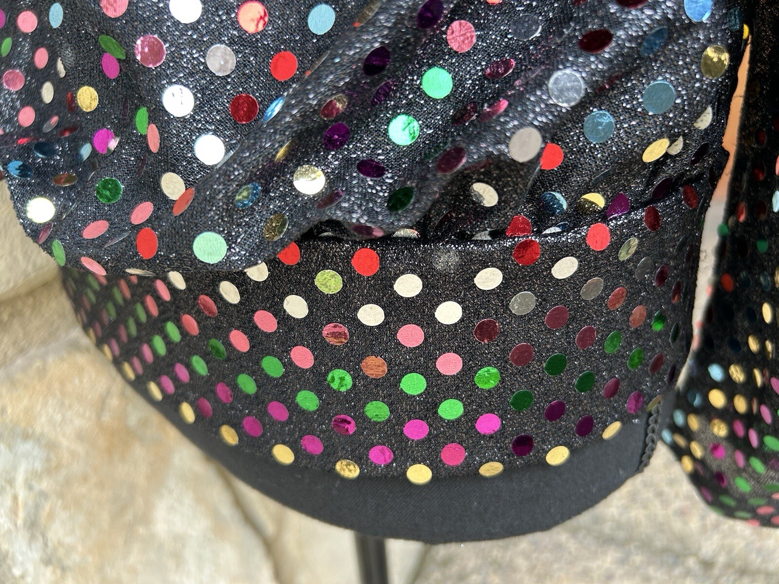 Vintage Another Thyme Holiday Top S M 8 Black Multicolor Sequins Tie Hem EC