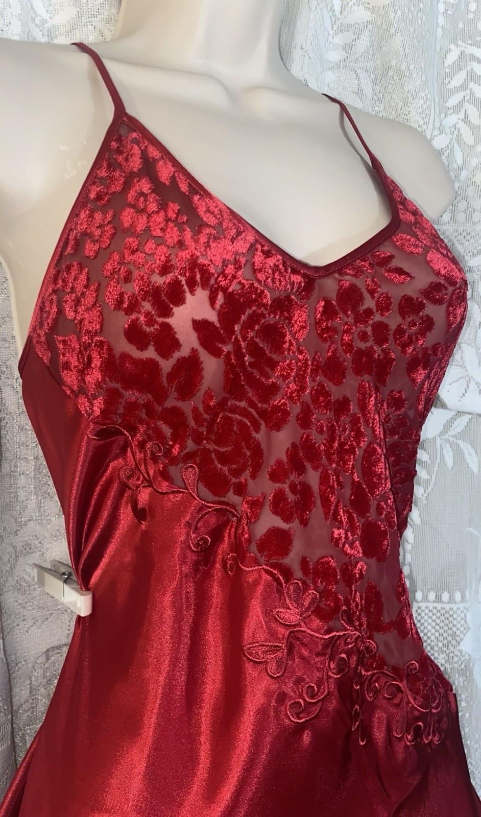 Vtg NWT S M+ CHERRY Red Satin WRAP ILLUSION Babydoll Peignoir Robe Nightgown Set