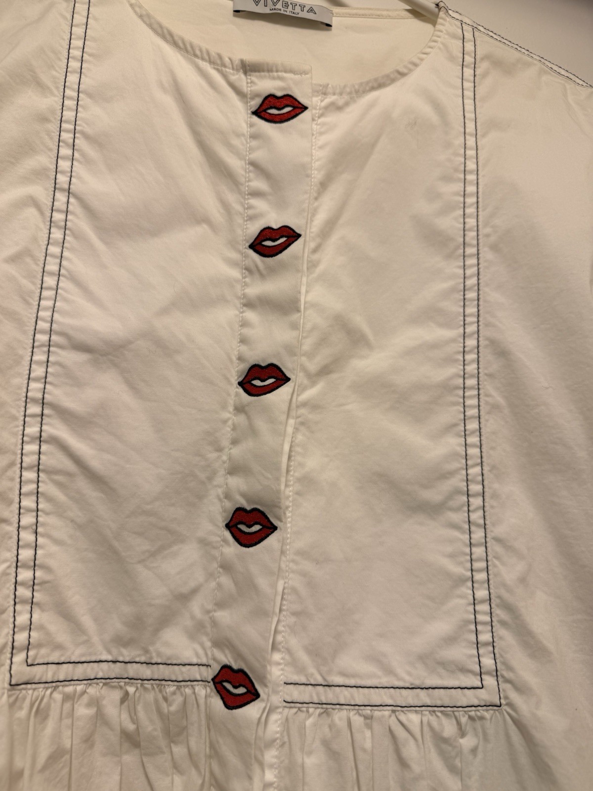 Vivetta Shirt Tunic Blouse Lips On Front & Elbows Italy 46/10 👄 Vintage Shirt