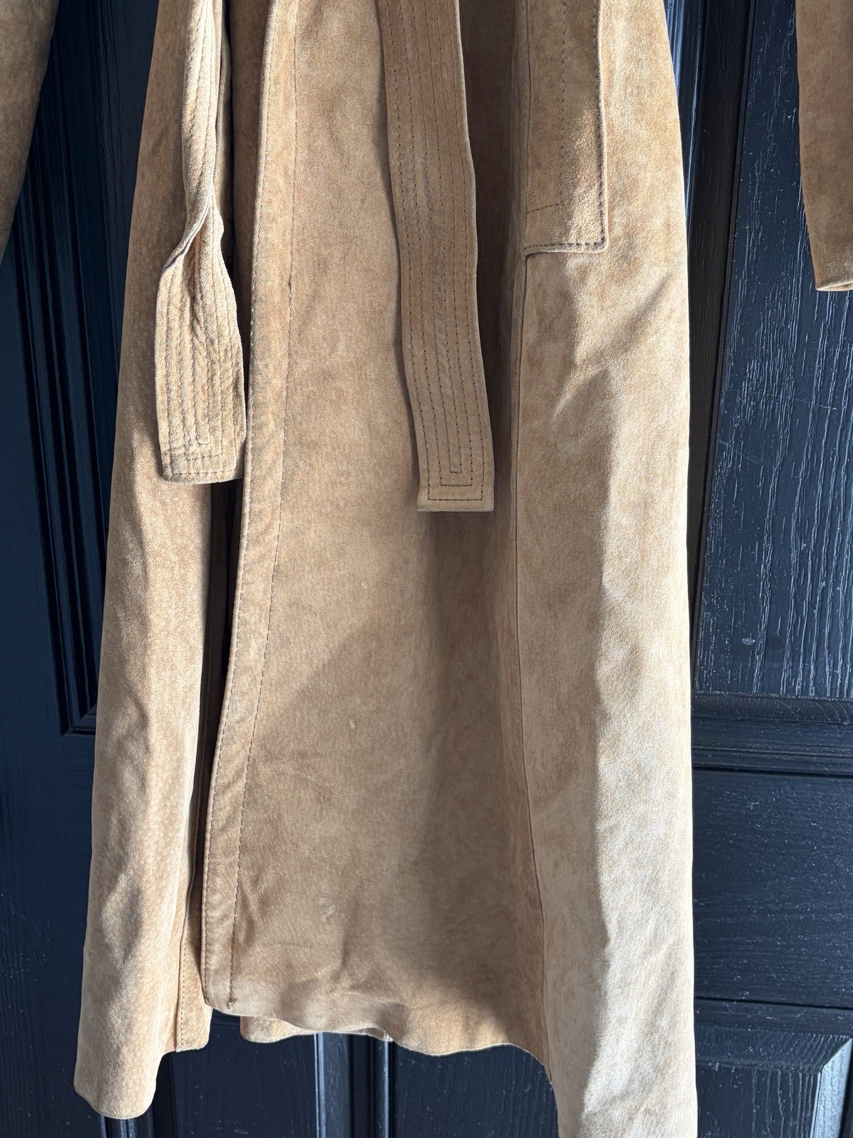 Vintage SAKS FIFTH AVE Young Dimensions Wrap Ultra Suede ? Trench Coat Tan Color