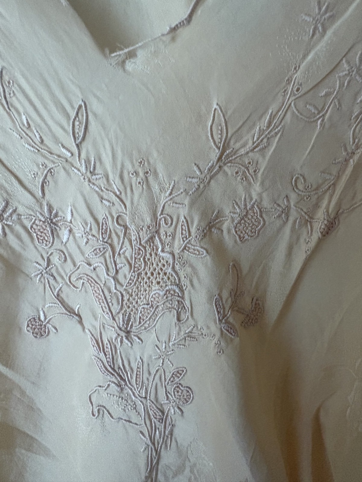 1930s Hand Made Embossed and Embroidered Silk Lace Art Deco Nightgown