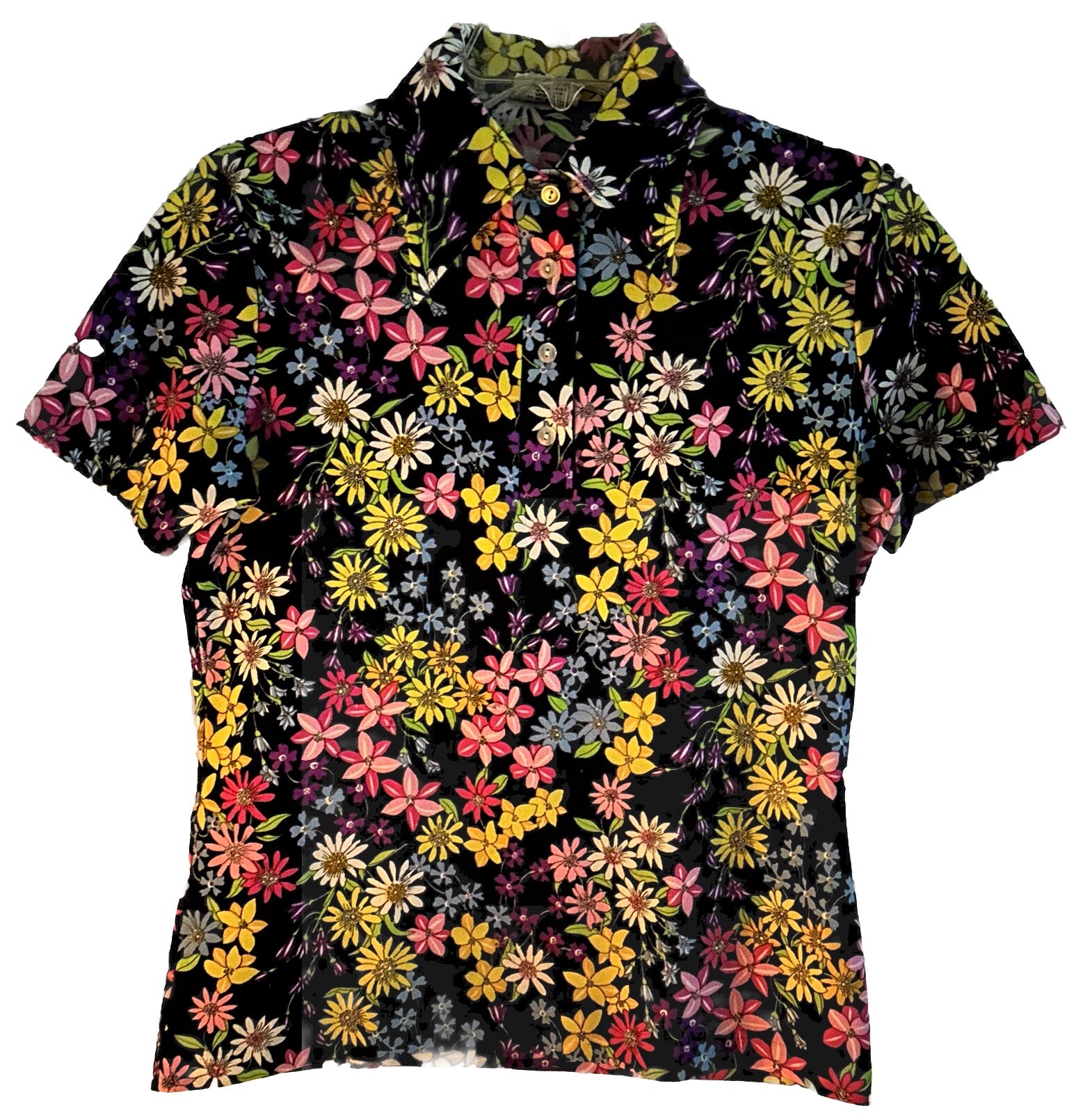 Norton&rsquo;s Point Vintage 60- 70&rsquo;s Collared Top Colorful Flower Power Retro Hippie
