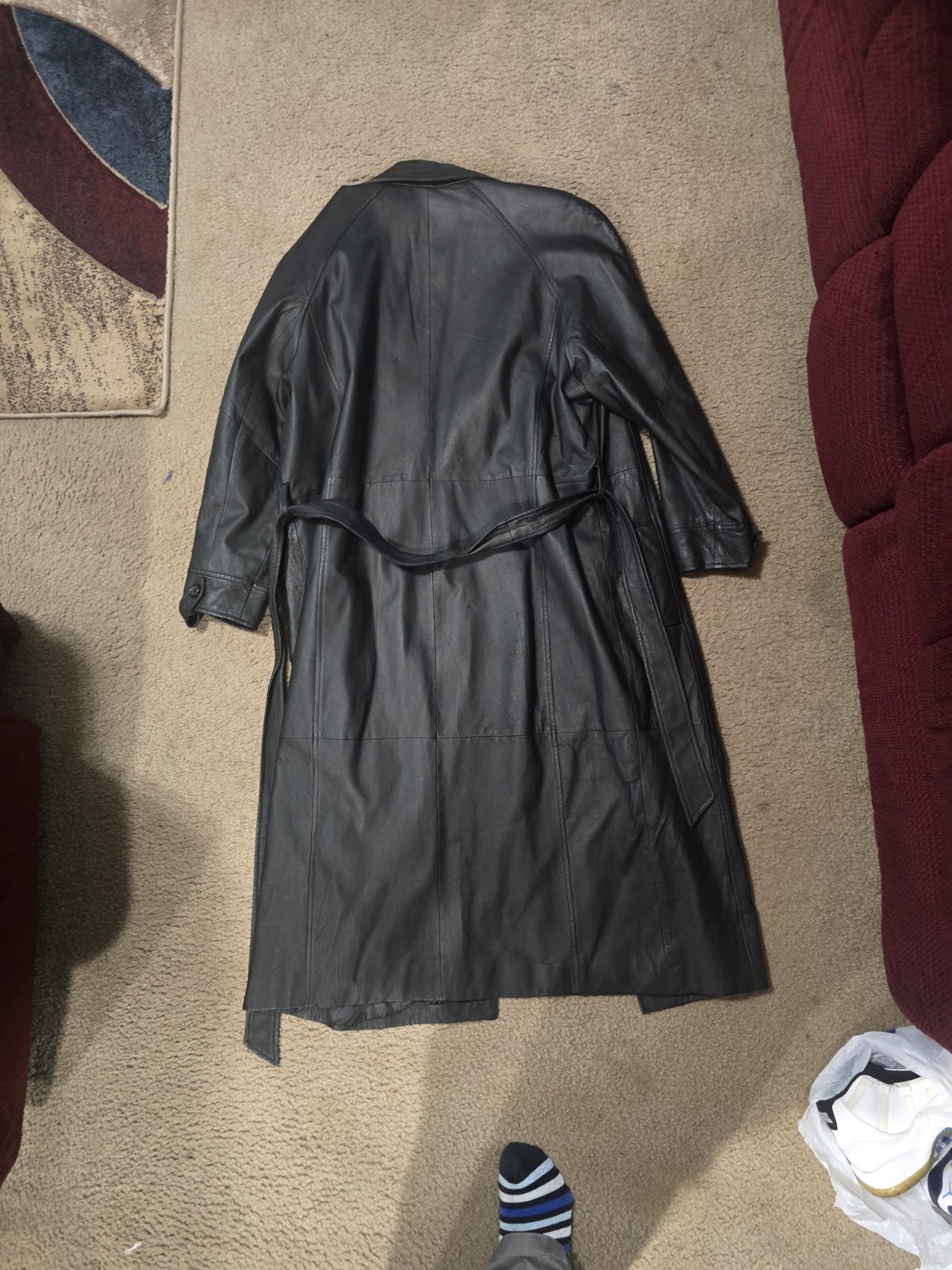 COMINT Vintage Leather Trench Coat with Belt Womens Size XL