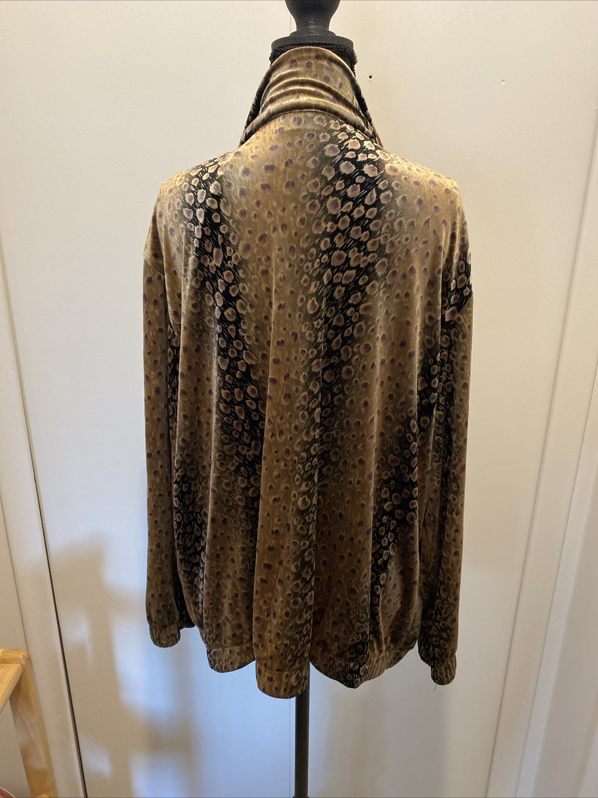 Silver Threads Vintage 80s Metallic Velvet Animal Print Jacket Gold SZ L Made US