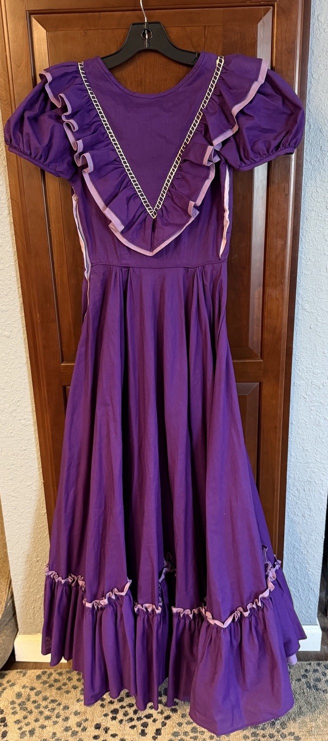 Vintage Partners Please Malco Modes Long Square Dance Dress Purple Ruffles