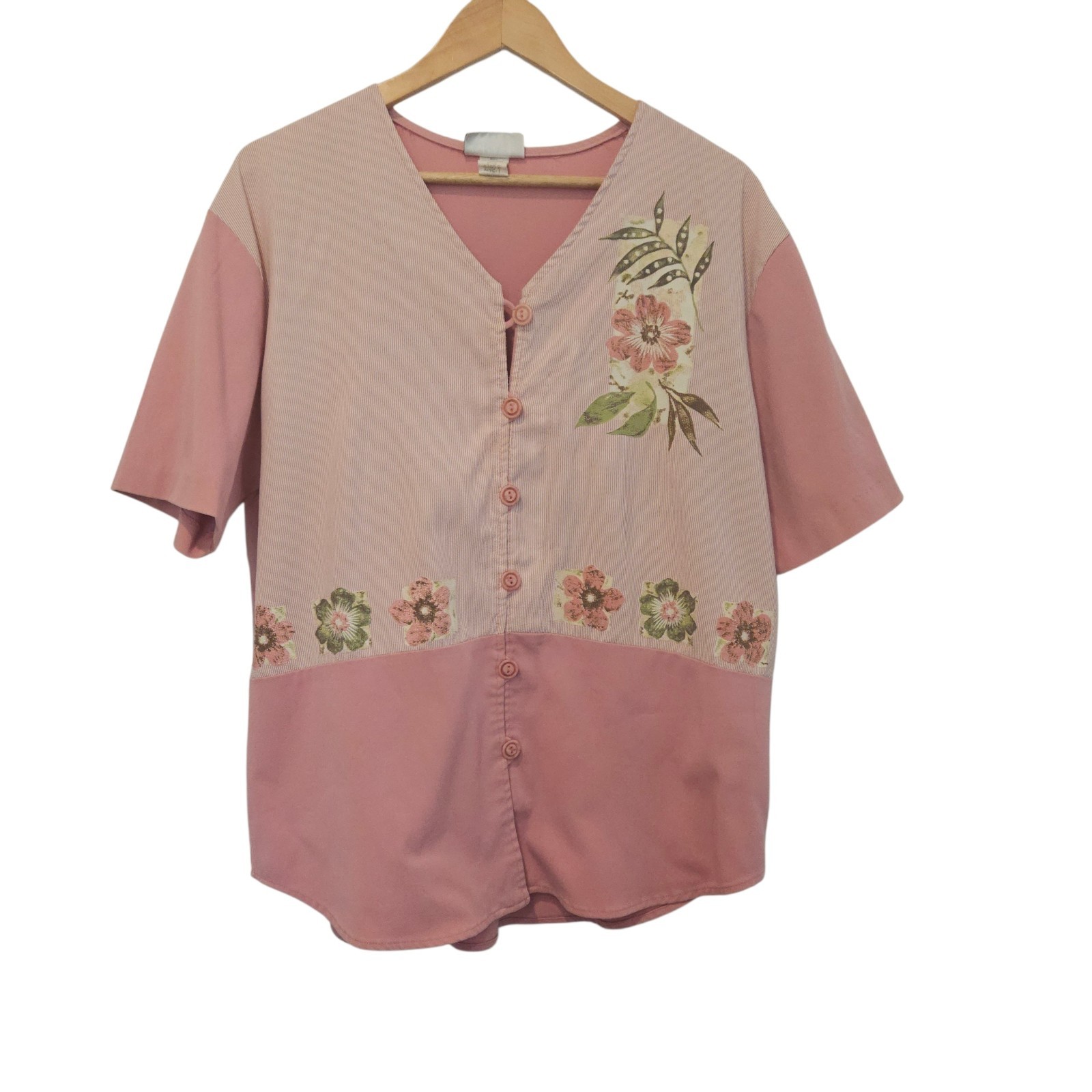 Vintage Graff Pink Floral Patchwork Button Up Over Shirt 90s Grandmacore Large