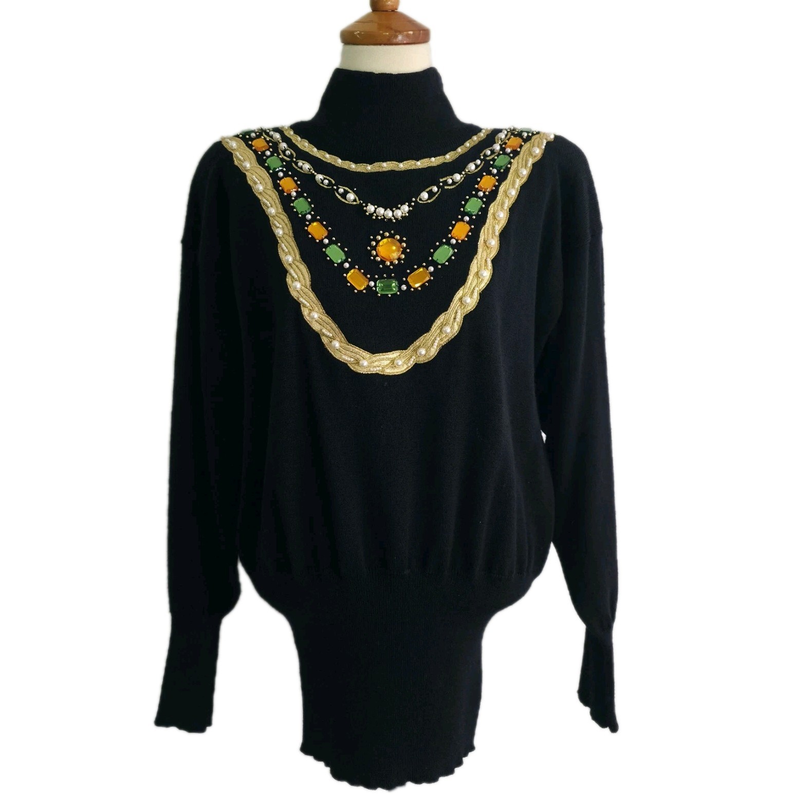 Vintage St Germain Jewel Beaded Black Statement Knit Jumper Pullover Rare Size M