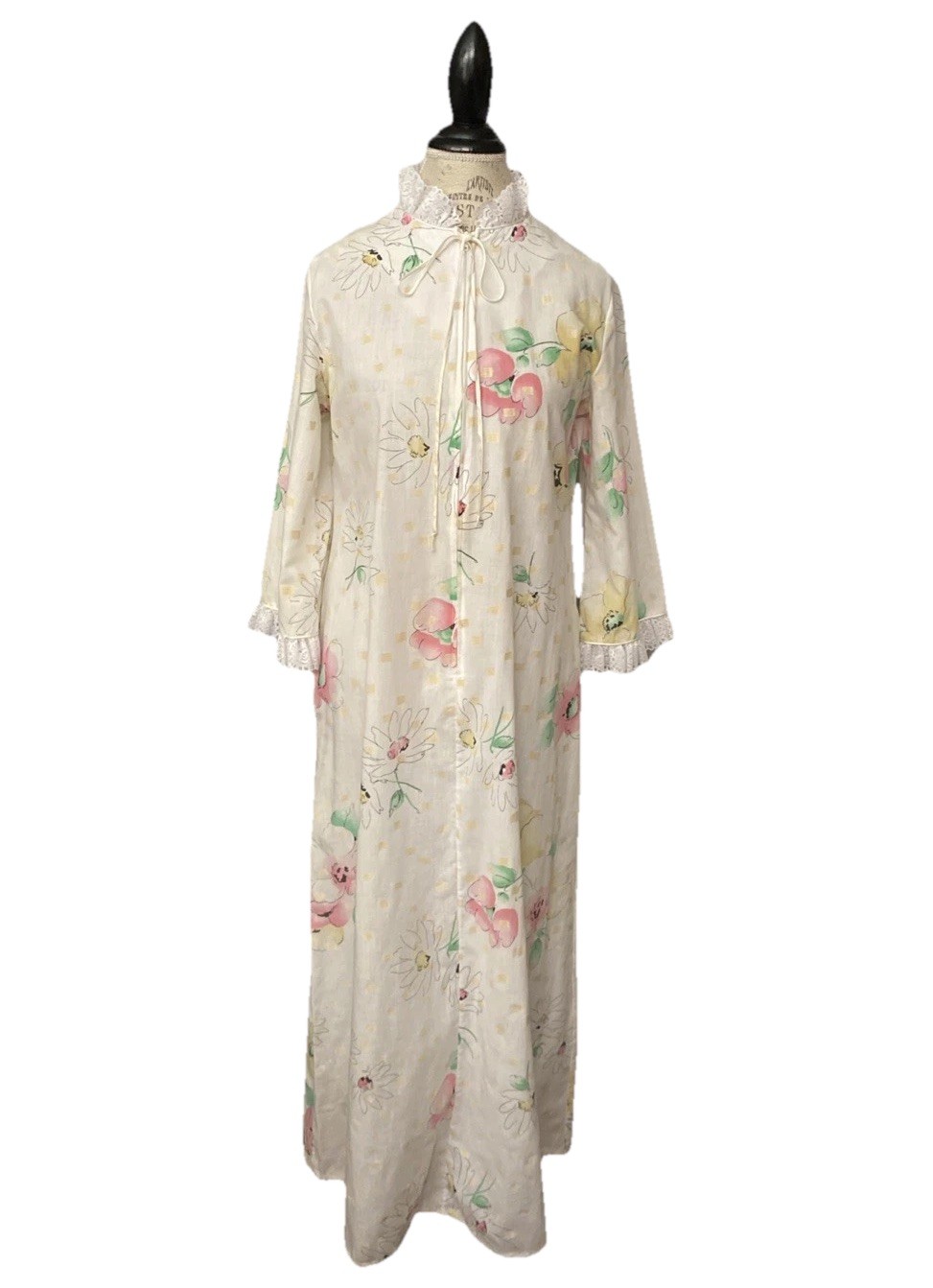 David Brown California VTG 60s Flower Power Caftan Housecoat Robe M THE LACE!!!!