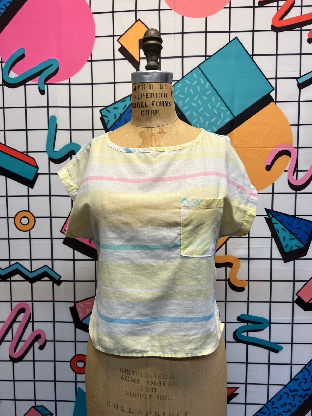 Vintage 80s You Babes by Fritzi Striped Dolman Sleeve Pastel Top Blouse Small